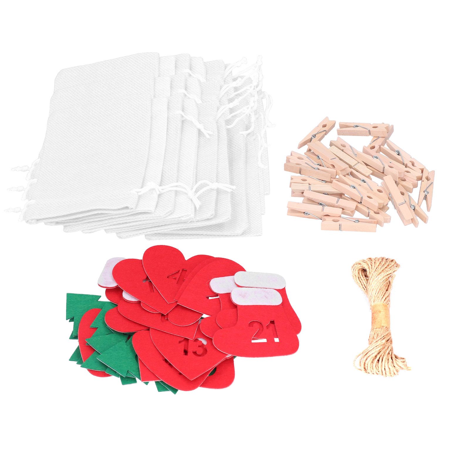 24PCS Christmas Bag Lucky Number Drawstring Christmas Sack Advent Calendar Christmas PouchWhite - Image 3