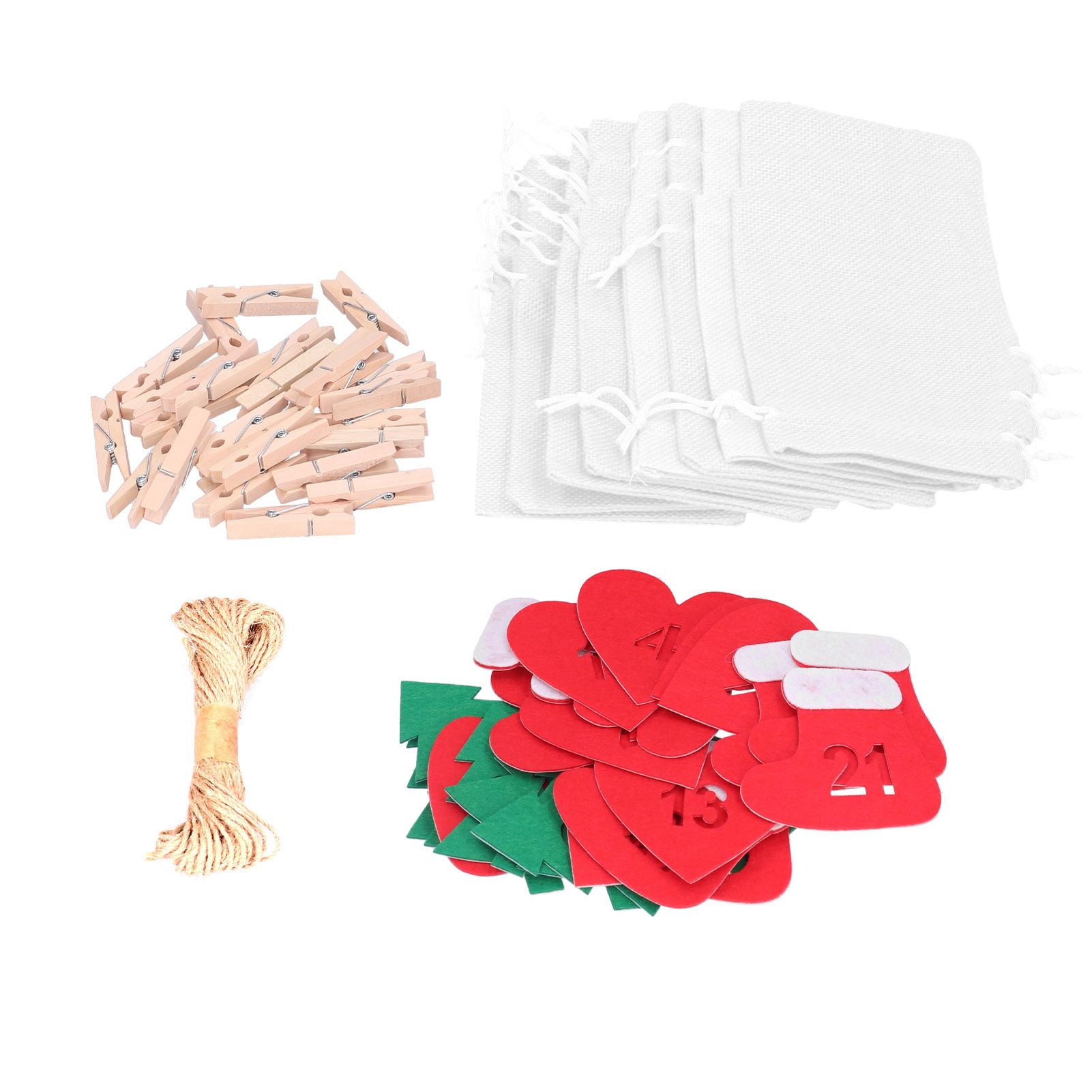 24PCS Christmas Bag Lucky Number Drawstring Christmas Sack Advent Calendar Christmas PouchWhite - Image 6