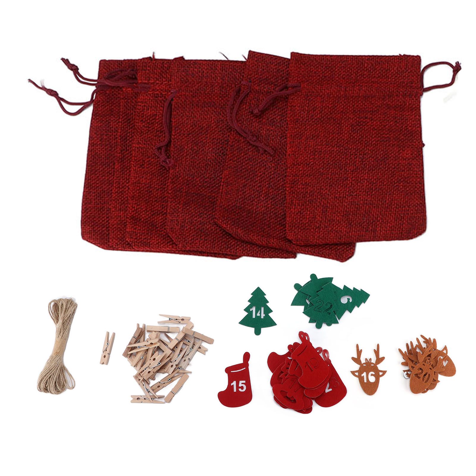24Pcs Christmas Advent Calendar Drawstring Bags Reusable Hanging Countdown Pouch for Candy Jewelry GiftWine Red - Image 2