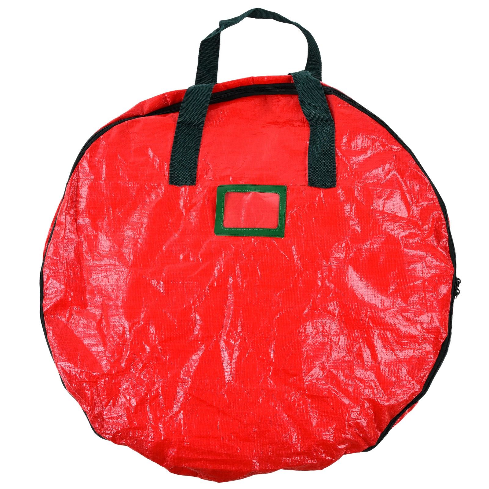 Christmas Wreath Storage Bag PE Woven Fabric Dustproof Round Red Storage Bag for Home Party Office - Image 1