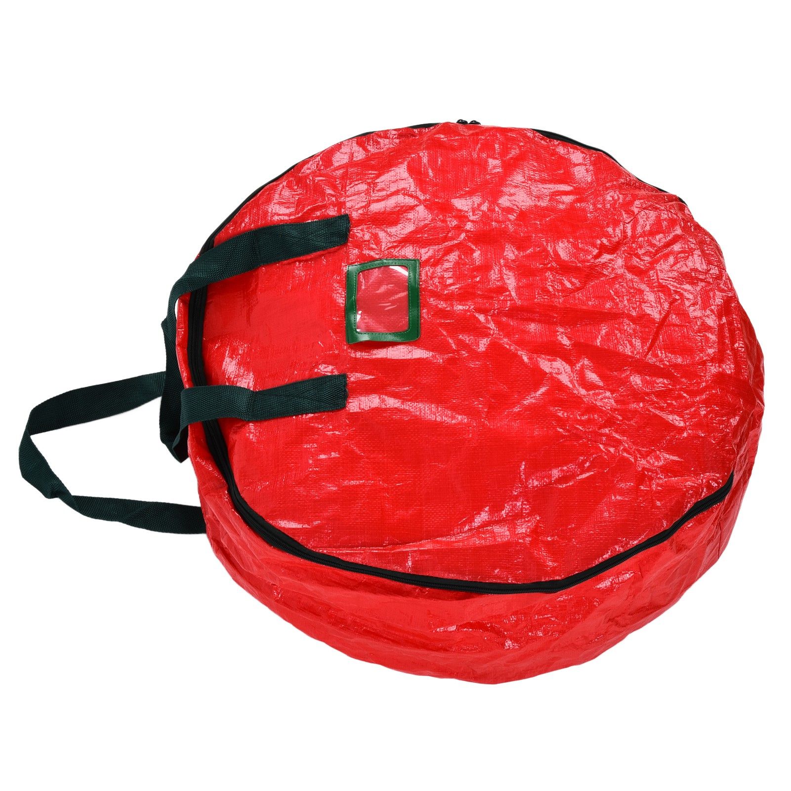 Christmas Wreath Storage Bag PE Woven Fabric Dustproof Round Red Storage Bag for Home Party Office - Image 2