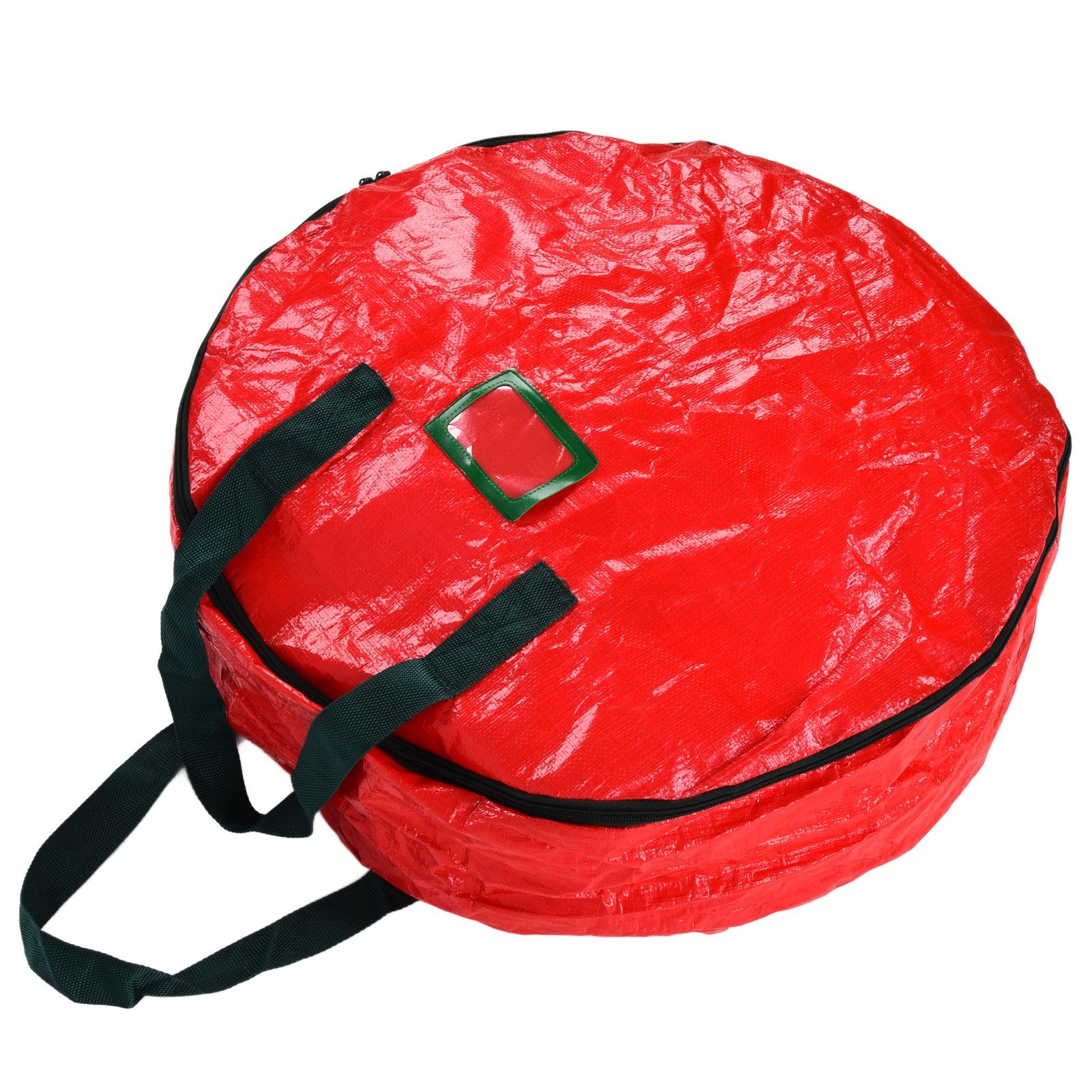 Christmas Wreath Storage Bag PE Woven Fabric Dustproof Round Red Storage Bag for Home Party Office - Image 3