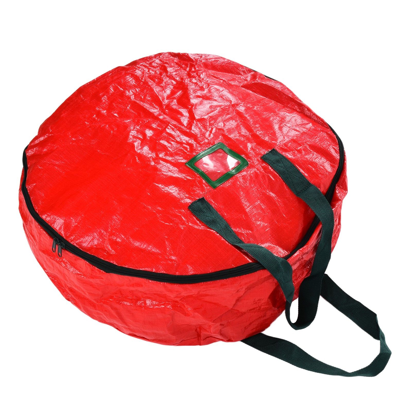 Christmas Wreath Storage Bag PE Woven Fabric Dustproof Round Red Storage Bag for Home Party Office - Image 4