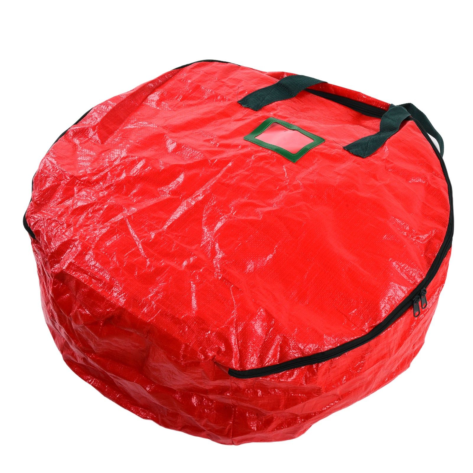 Christmas Wreath Storage Bag PE Woven Fabric Dustproof Round Red Storage Bag for Home Party Office - Image 6