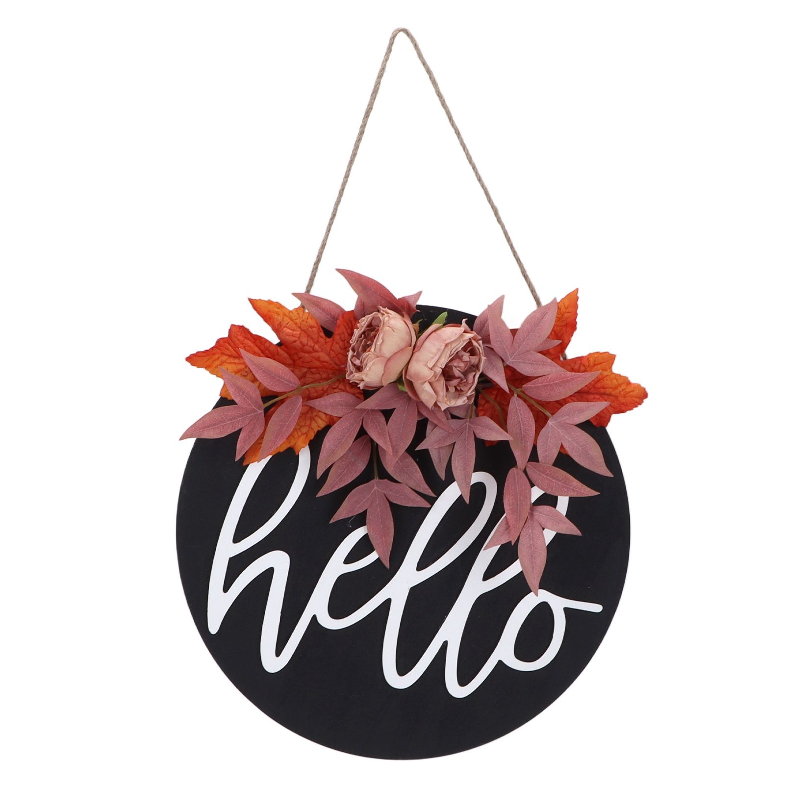 Thanksgiving Wreath Wooden Sign Door Hanging Welcome Sign Wreath Listing Home DecorationMaple Flower - Image 1