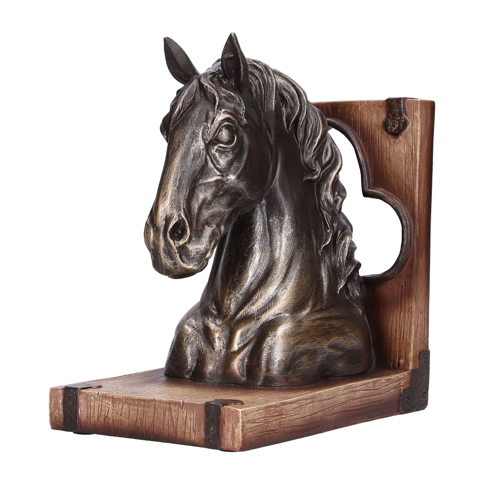 Multifunctional Horse Head Sculpture Resin Horse Bookends for Home Office Living RoomBS20900 Bronze Horse - Image 1