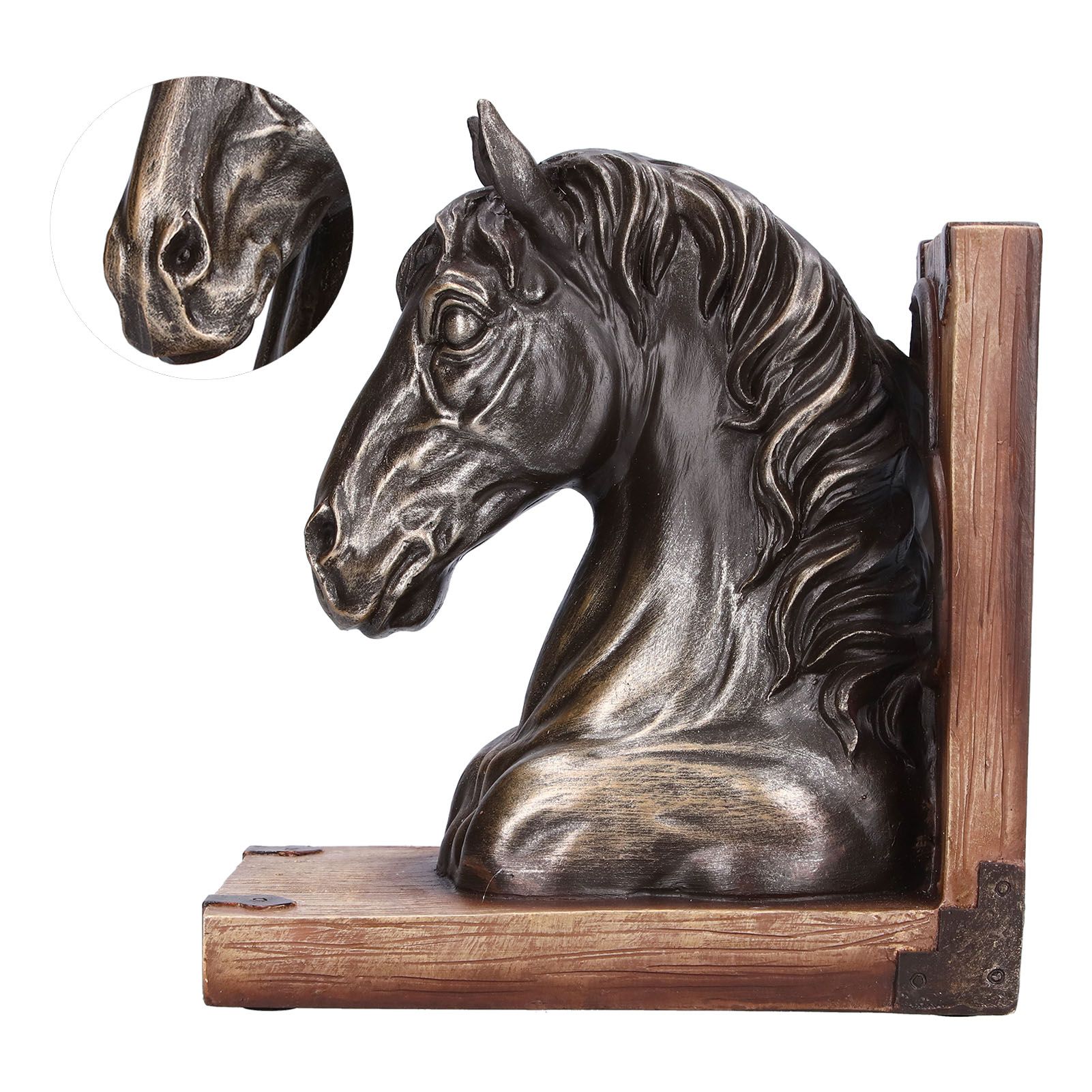 Multifunctional Horse Head Sculpture Resin Horse Bookends for Home Office Living RoomBS20900 Bronze Horse - Image 7