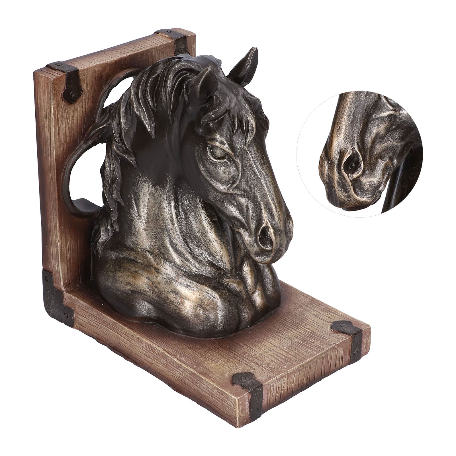 Multifunctional Horse Head Sculpture Resin Horse Bookends for Home Office Living RoomBS20900 Bronze Horse - Image 8