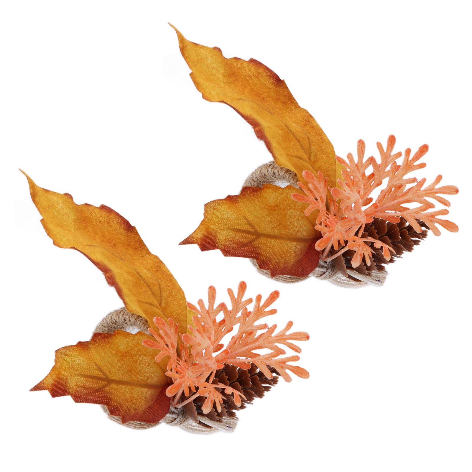 2Pcs Innovative Napkin Ring Decorative Simulation Flower Napkin Holder for Wedding BirthdayMaple Pine Cone - Image 2