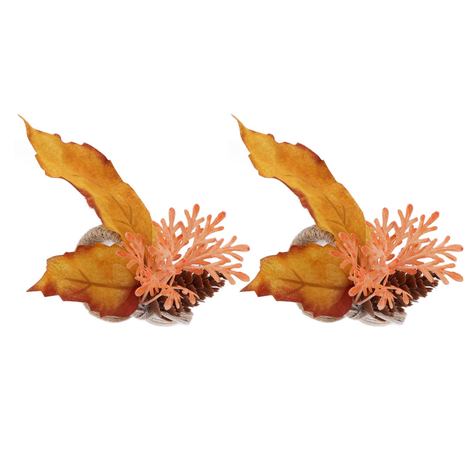 2Pcs Innovative Napkin Ring Decorative Simulation Flower Napkin Holder for Wedding BirthdayMaple Pine Cone - Image 3