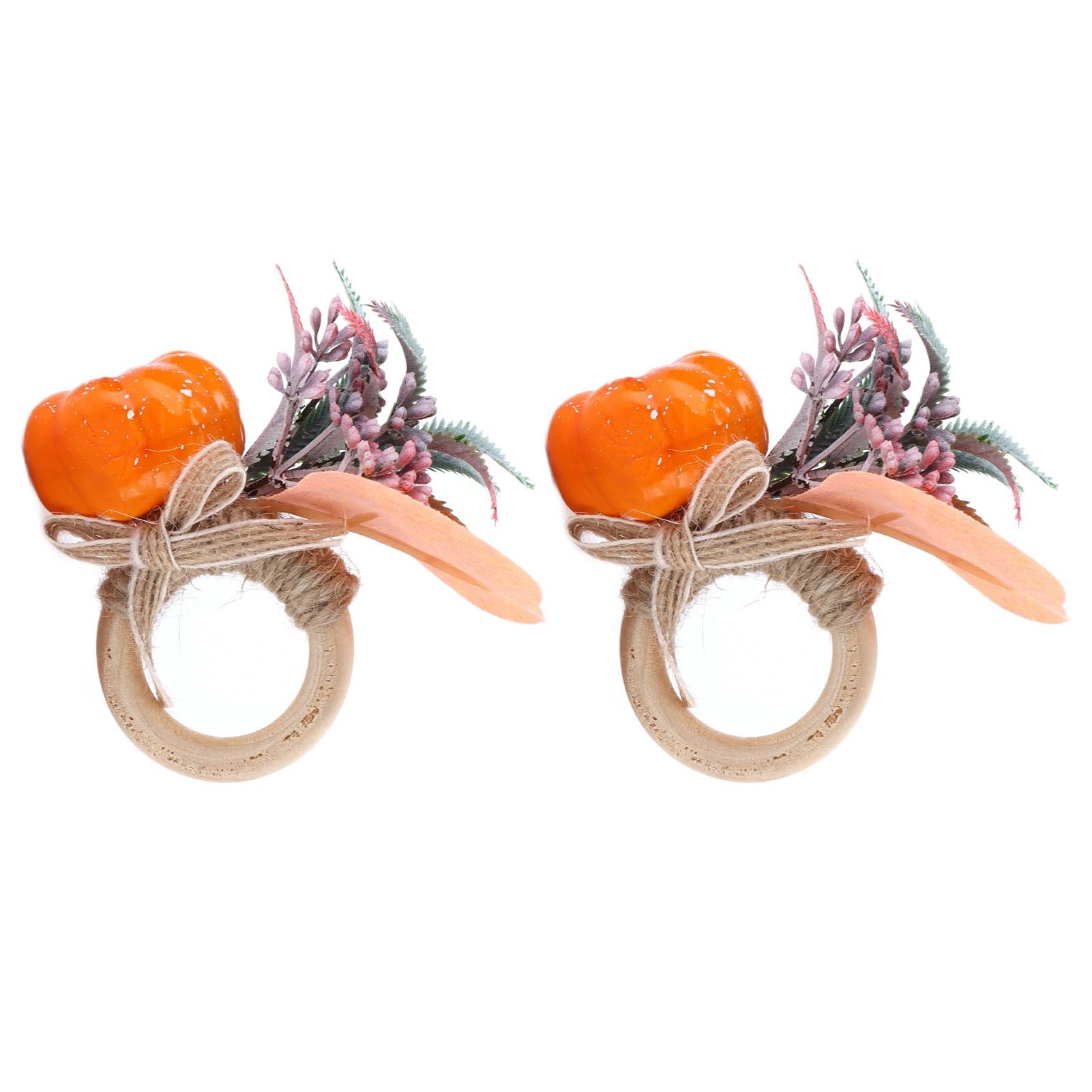 2Pcs Innovative Napkin Holder Simulation Napkin Ring for Halloween Thanksgiving Home DecorationPumpkin with Leaves - Image 1