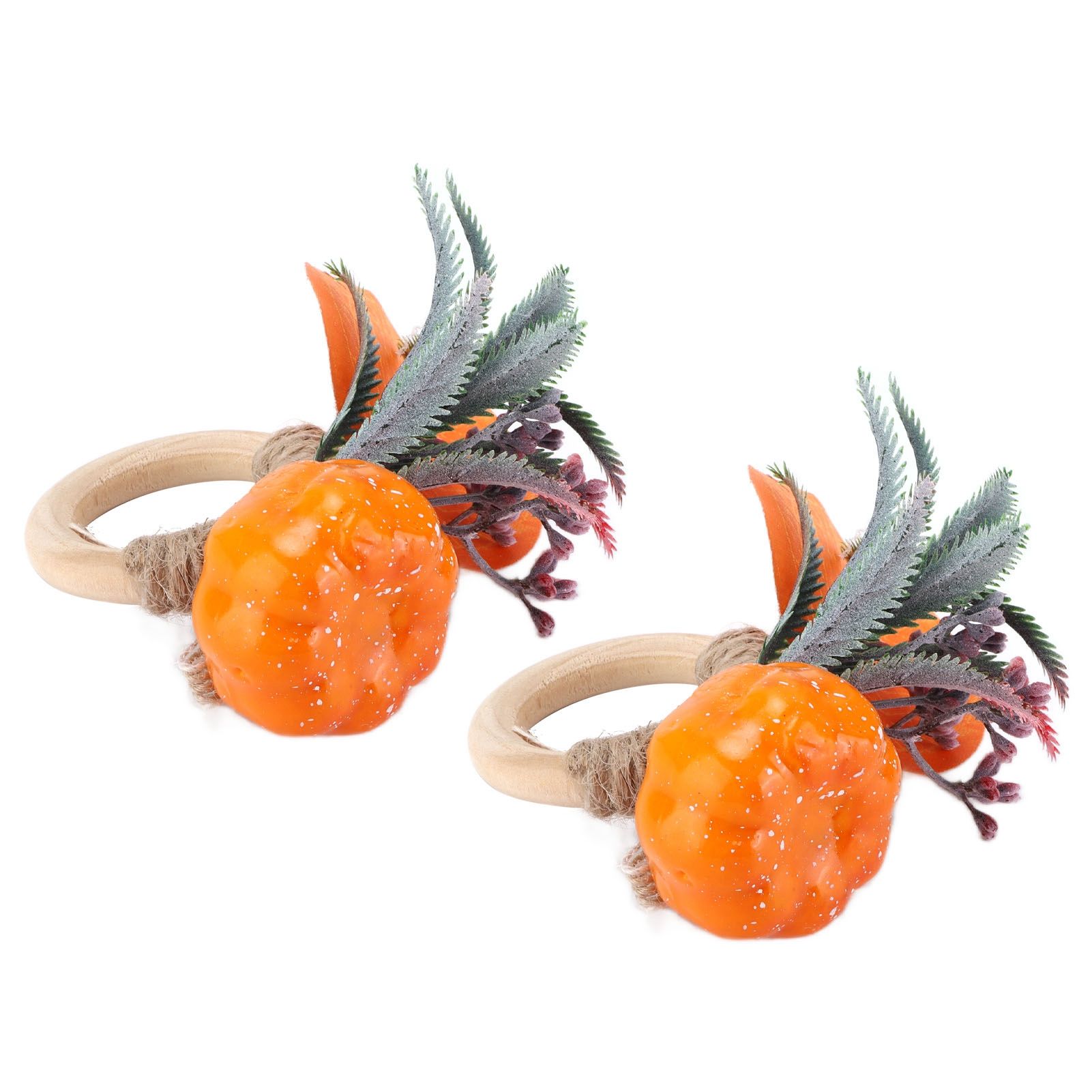 2Pcs Innovative Napkin Holder Simulation Napkin Ring for Halloween Thanksgiving Home DecorationPumpkin with Leaves - Image 3