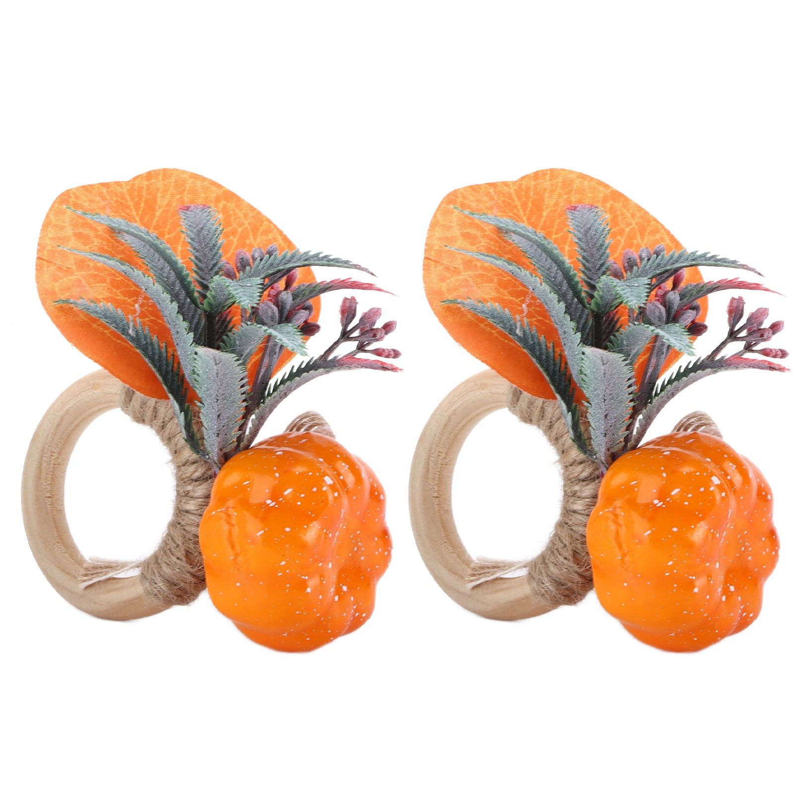 2Pcs Innovative Napkin Holder Simulation Napkin Ring for Halloween Thanksgiving Home DecorationPumpkin with Leaves - Image 5