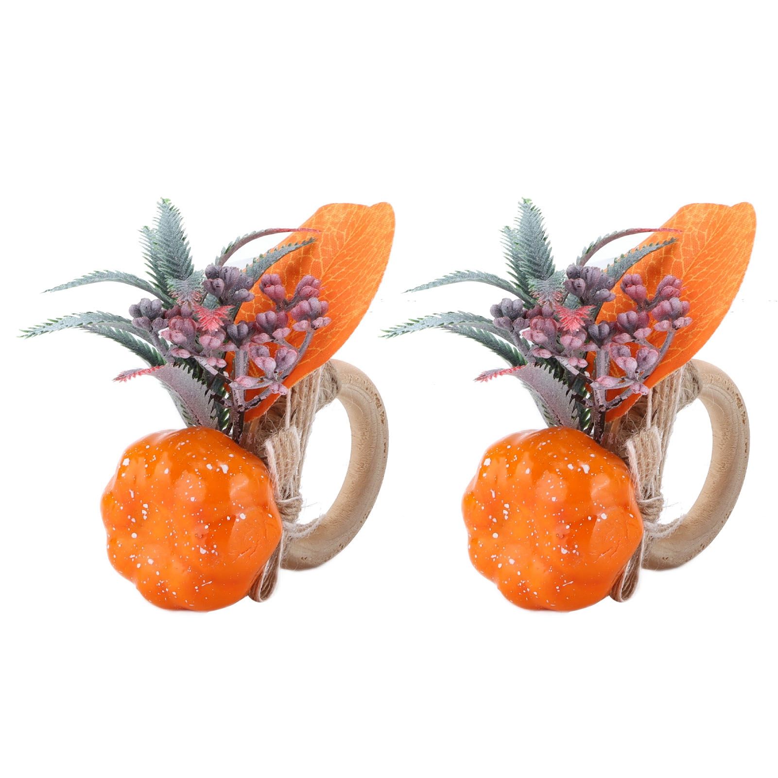 2Pcs Innovative Napkin Holder Simulation Napkin Ring for Halloween Thanksgiving Home DecorationPumpkin with Leaves - Image 7