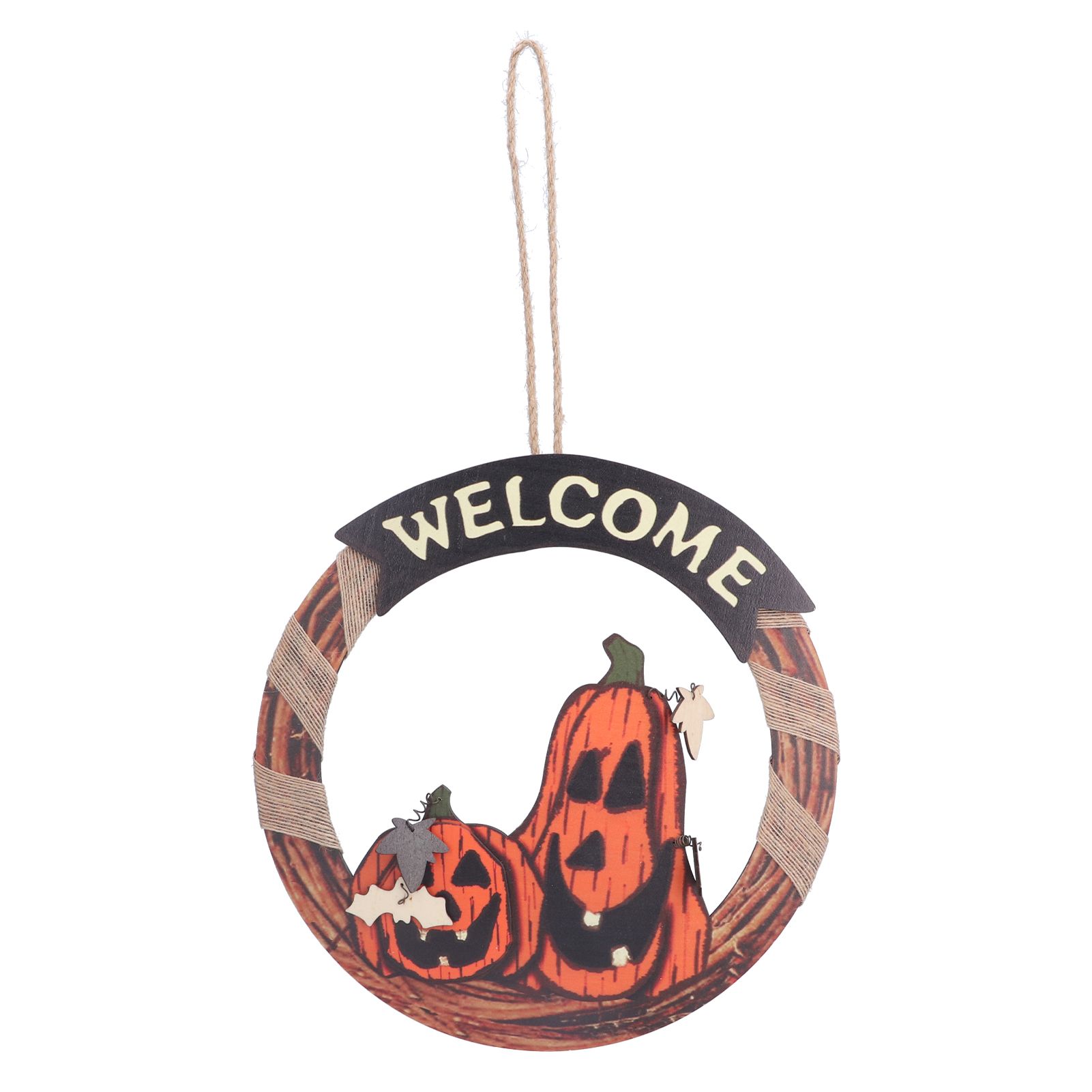 Halloween Welcome Sign Wooden Pumpkin Pattern Door Hanging Sign Decoration for Halloween Party Festival - Image 1