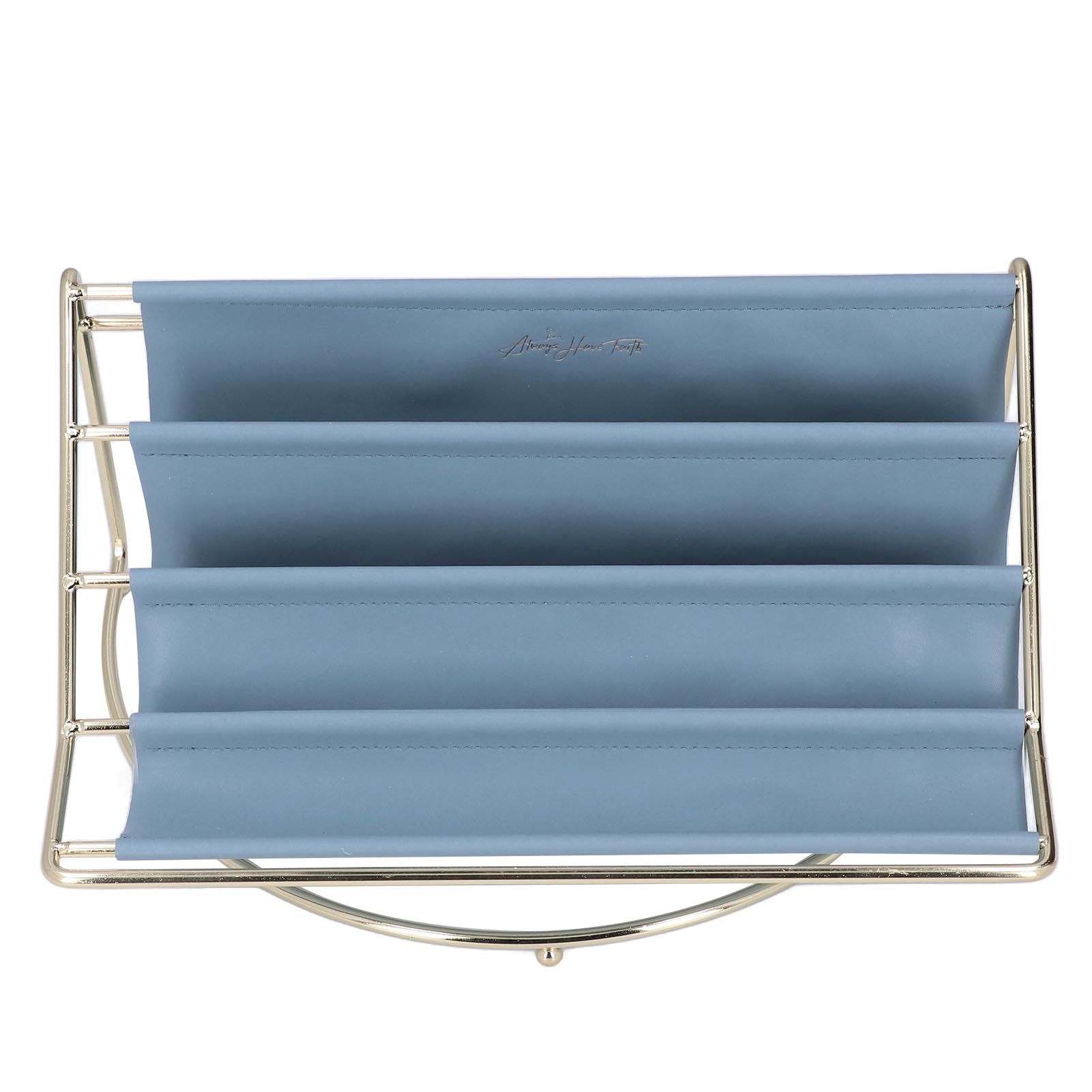 Desk Shelf Organizer Multi Layer Exquisite Premium Metal Leather Durable Stable Wide Application Desktop OrganizerBlue - Image 1