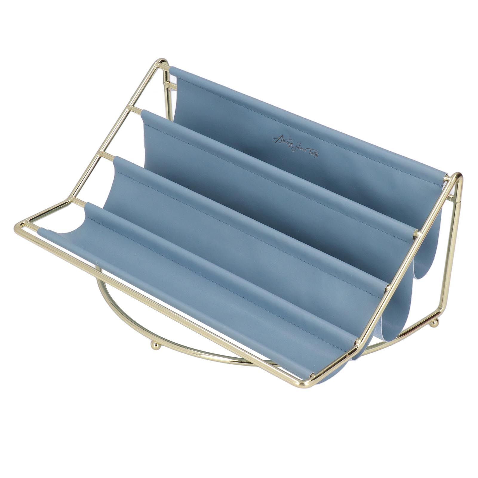 Desk Shelf Organizer Multi Layer Exquisite Premium Metal Leather Durable Stable Wide Application Desktop OrganizerBlue - Image 2