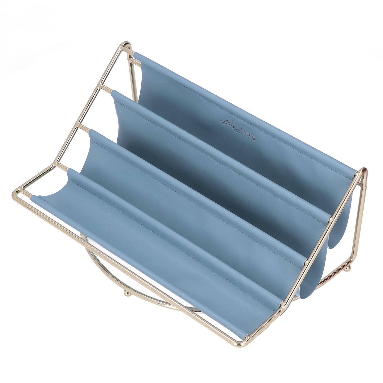 Desk Shelf Organizer Multi Layer Exquisite Premium Metal Leather Durable Stable Wide Application Desktop OrganizerBlue - Image 8