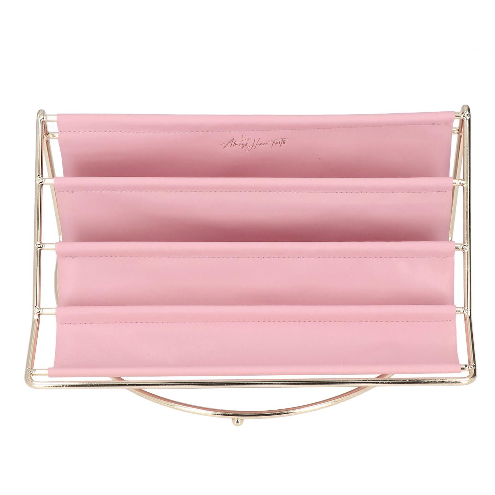 Desk Shelf Organizer Multi Layer Exquisite Premium Metal Leather Durable Stable Wide Application Desktop OrganizerPink - Image 1