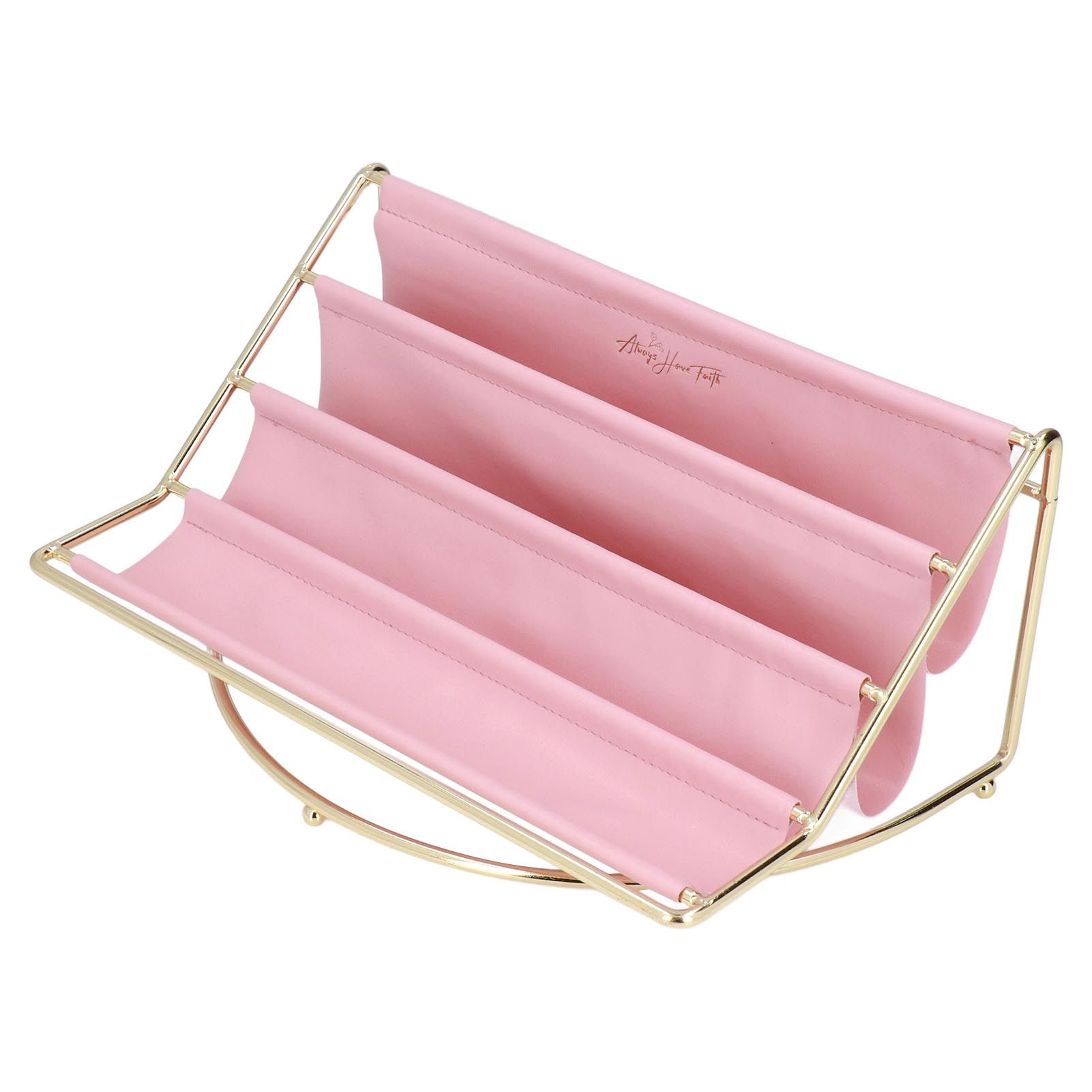 Desk Shelf Organizer Multi Layer Exquisite Premium Metal Leather Durable Stable Wide Application Desktop OrganizerPink - Image 3