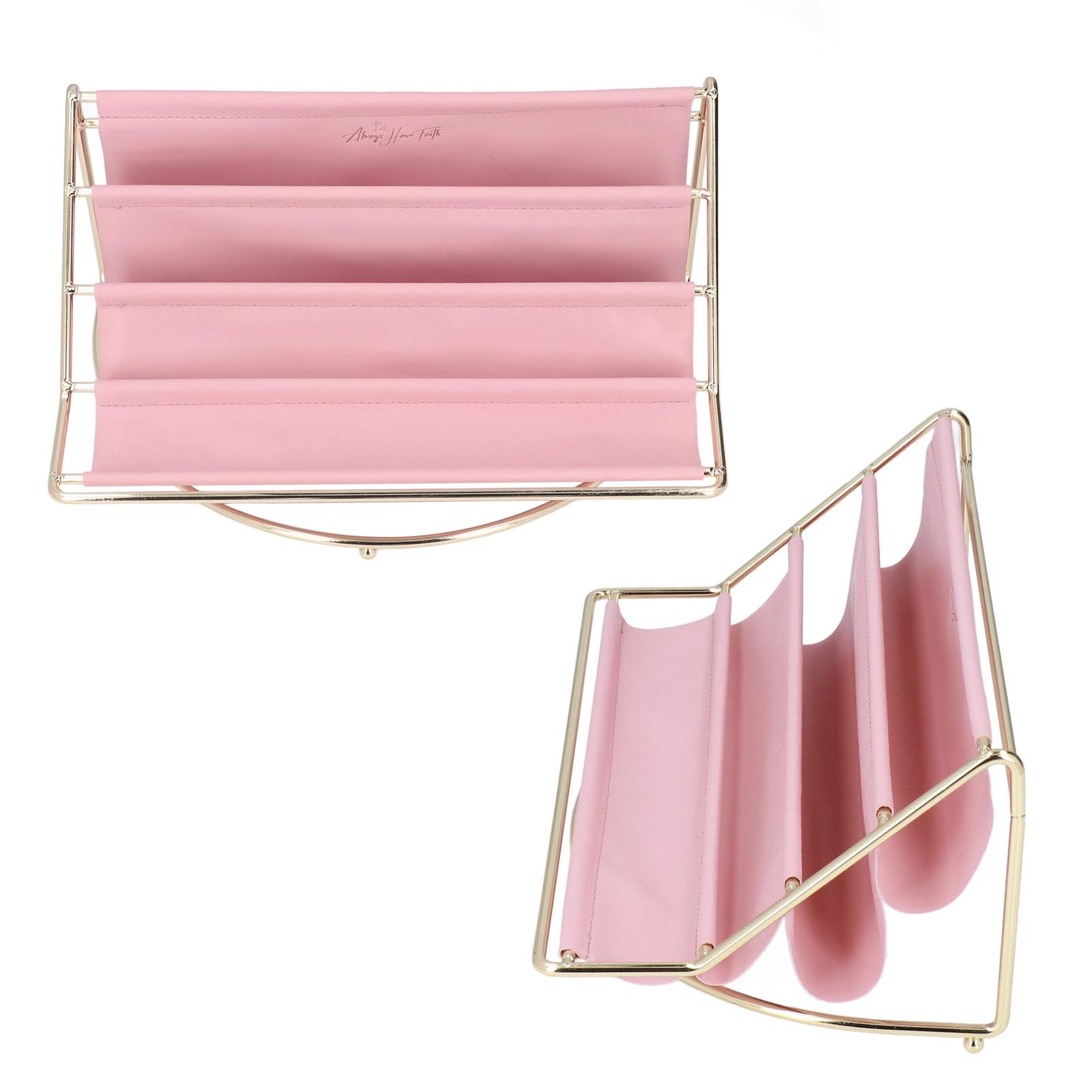 Desk Shelf Organizer Multi Layer Exquisite Premium Metal Leather Durable Stable Wide Application Desktop OrganizerPink - Image 8