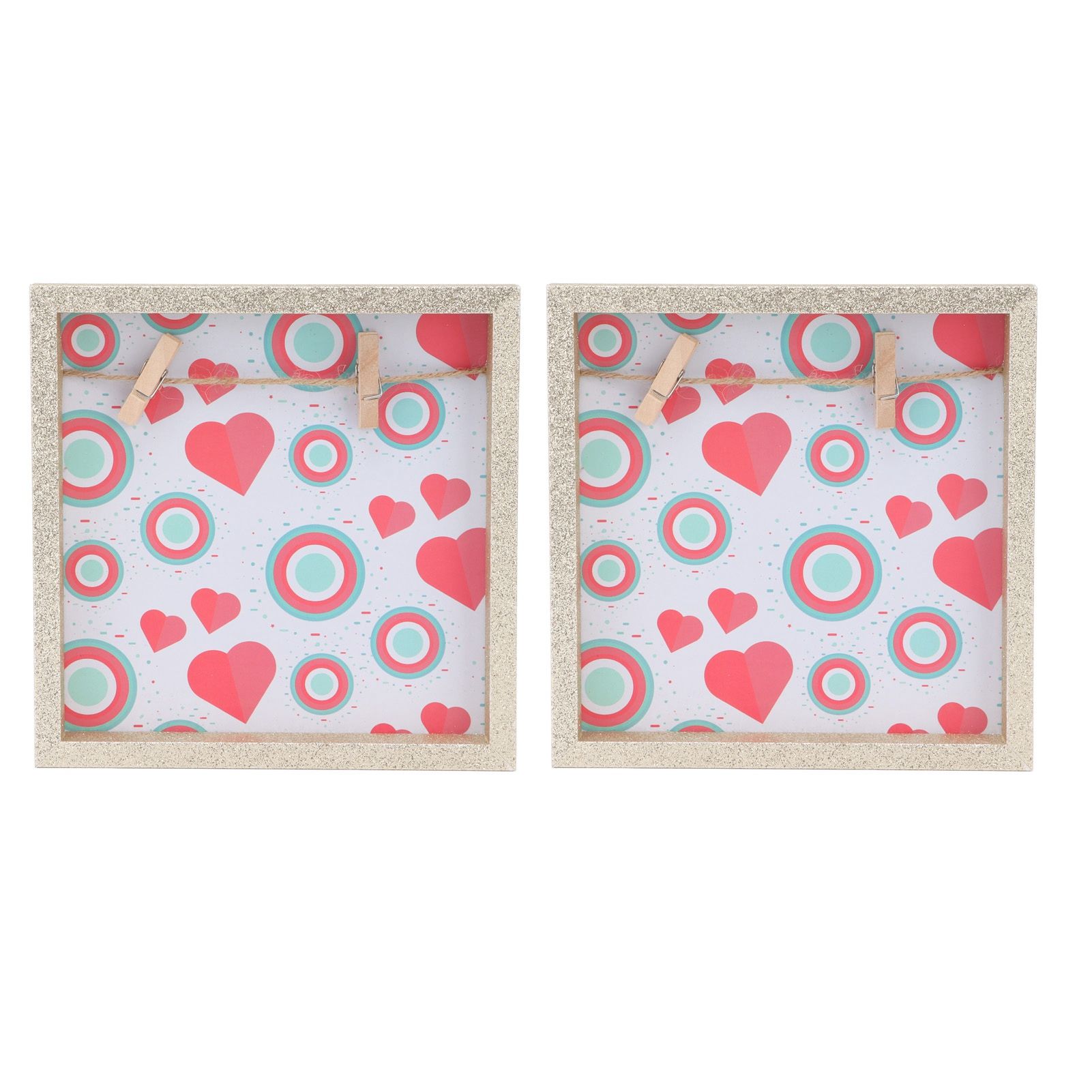 2 Pcs Picture Frames Innovative Wall Mount Photo Display Frames with Wood Clips for Home DecorationGold Powder Photo Frame - Image 1