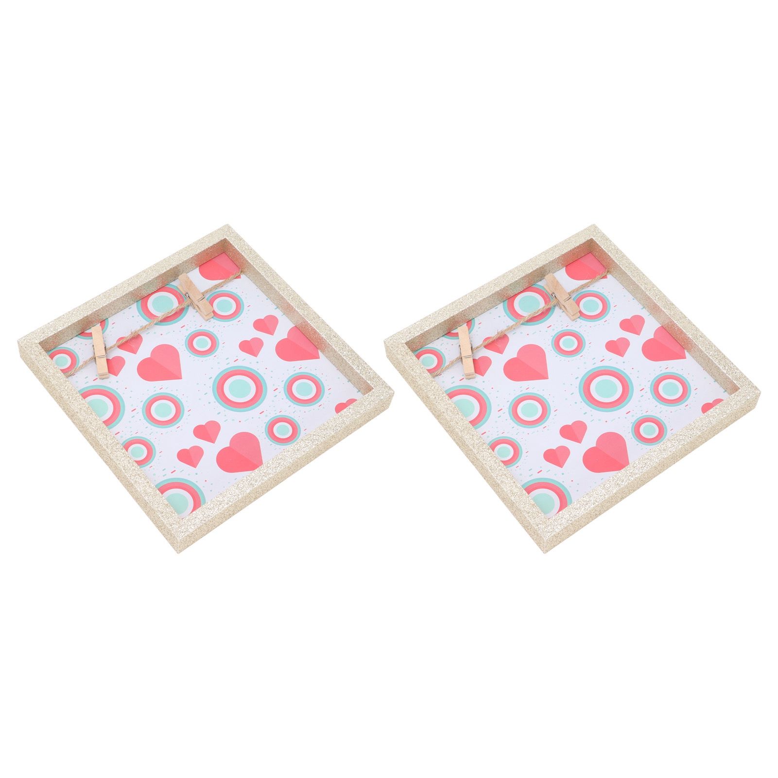 2 Pcs Picture Frames Innovative Wall Mount Photo Display Frames with Wood Clips for Home DecorationGold Powder Photo Frame - Image 3