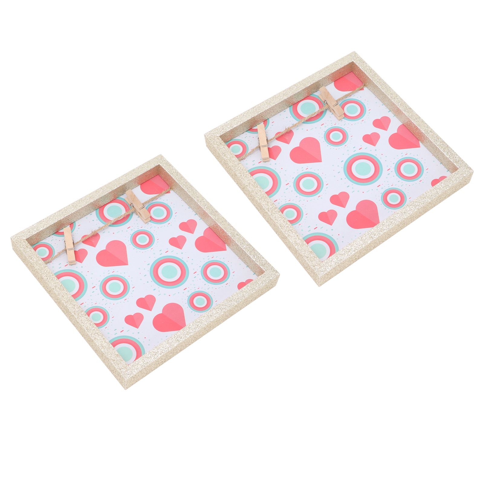 2 Pcs Picture Frames Innovative Wall Mount Photo Display Frames with Wood Clips for Home DecorationGold Powder Photo Frame - Image 4