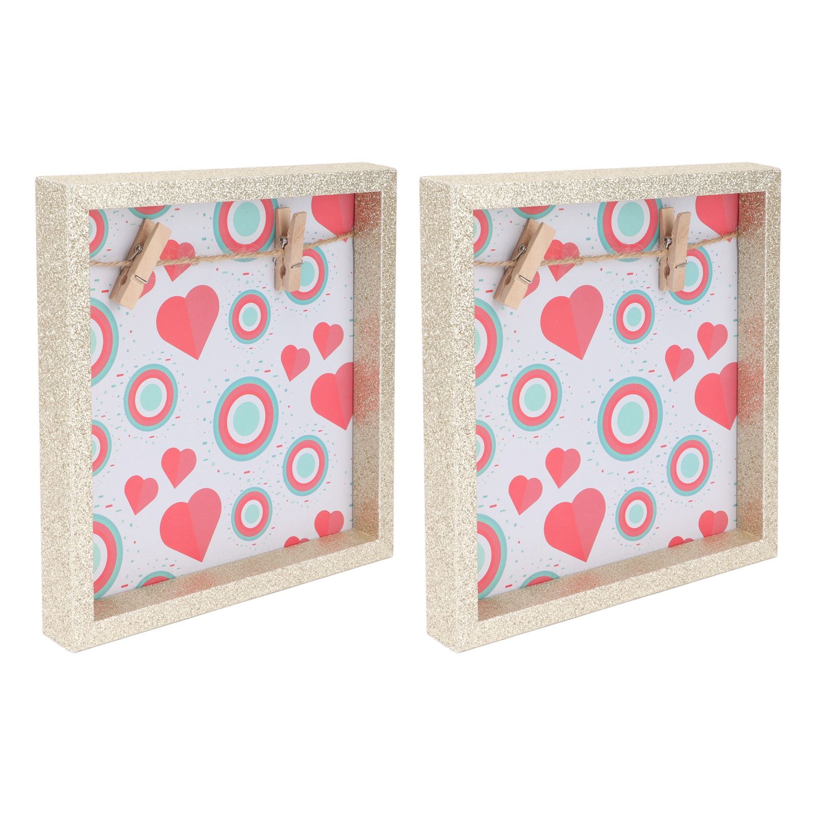 2 Pcs Picture Frames Innovative Wall Mount Photo Display Frames with Wood Clips for Home DecorationGold Powder Photo Frame - Image 5