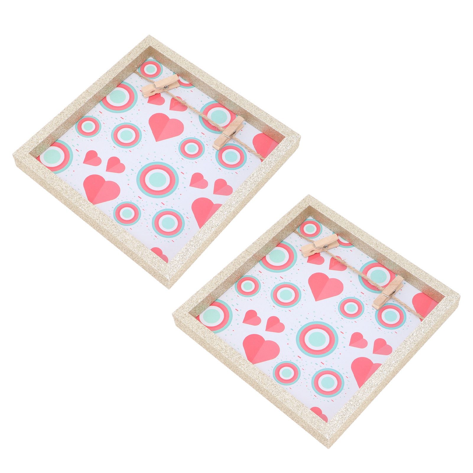 2 Pcs Picture Frames Innovative Wall Mount Photo Display Frames with Wood Clips for Home DecorationGold Powder Photo Frame - Image 6