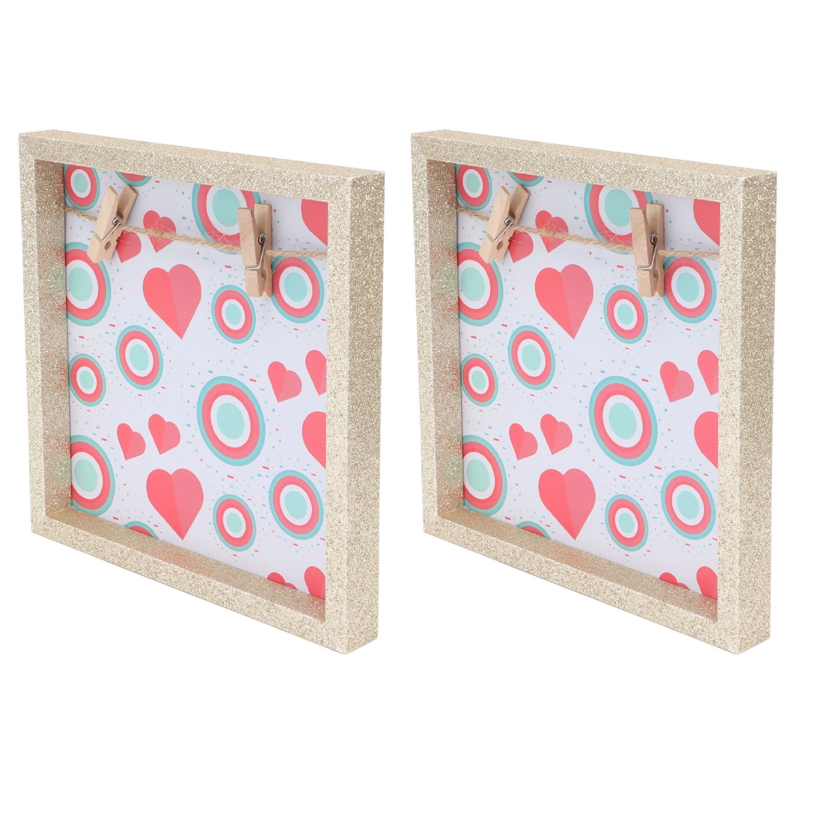 2 Pcs Picture Frames Innovative Wall Mount Photo Display Frames with Wood Clips for Home DecorationGold Powder Photo Frame - Image 8