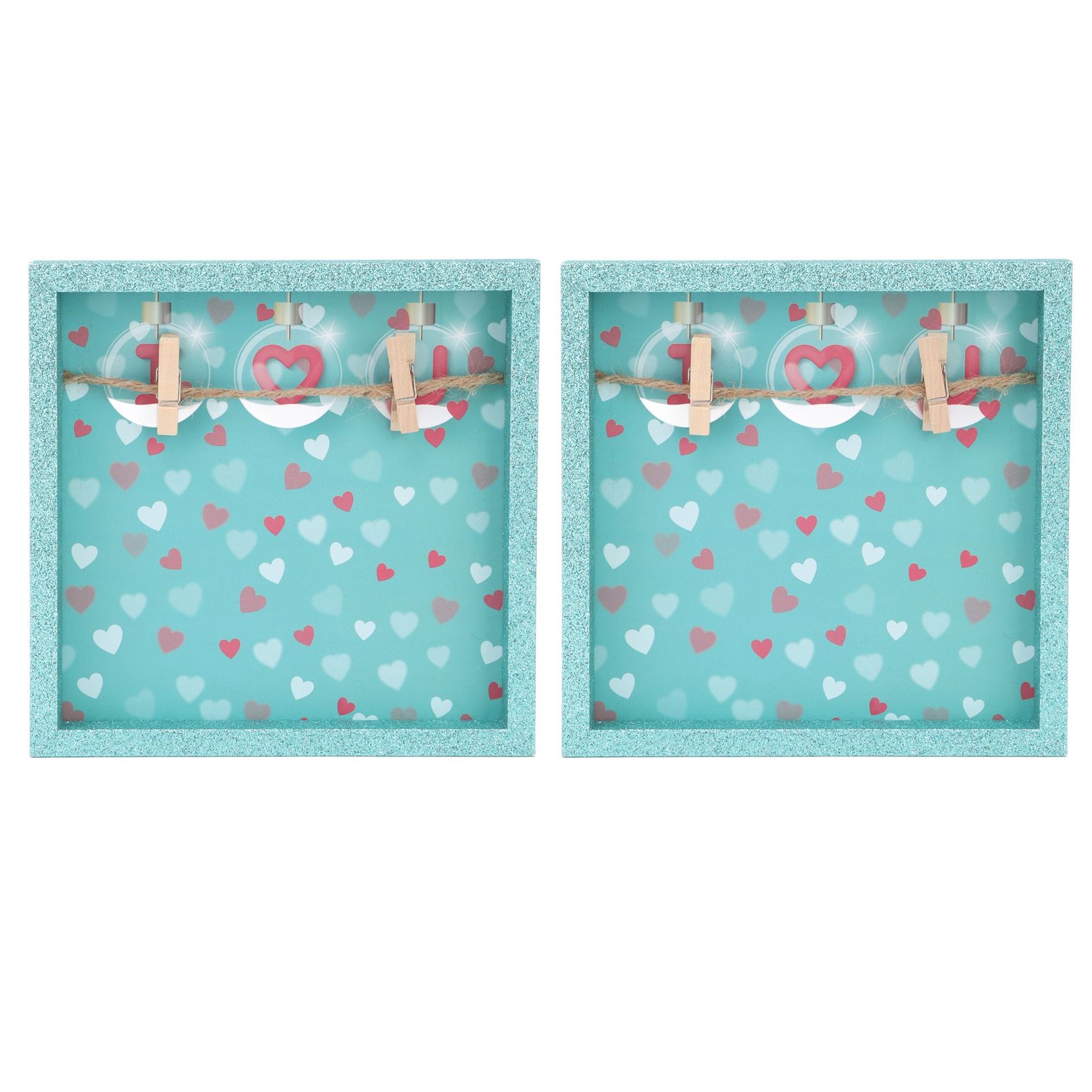 2 Pcs Picture Frames Innovative Wall Mount Photo Display Frames with Wood Clips for Home DecorationGreen Powder Photo Frame - Image 1