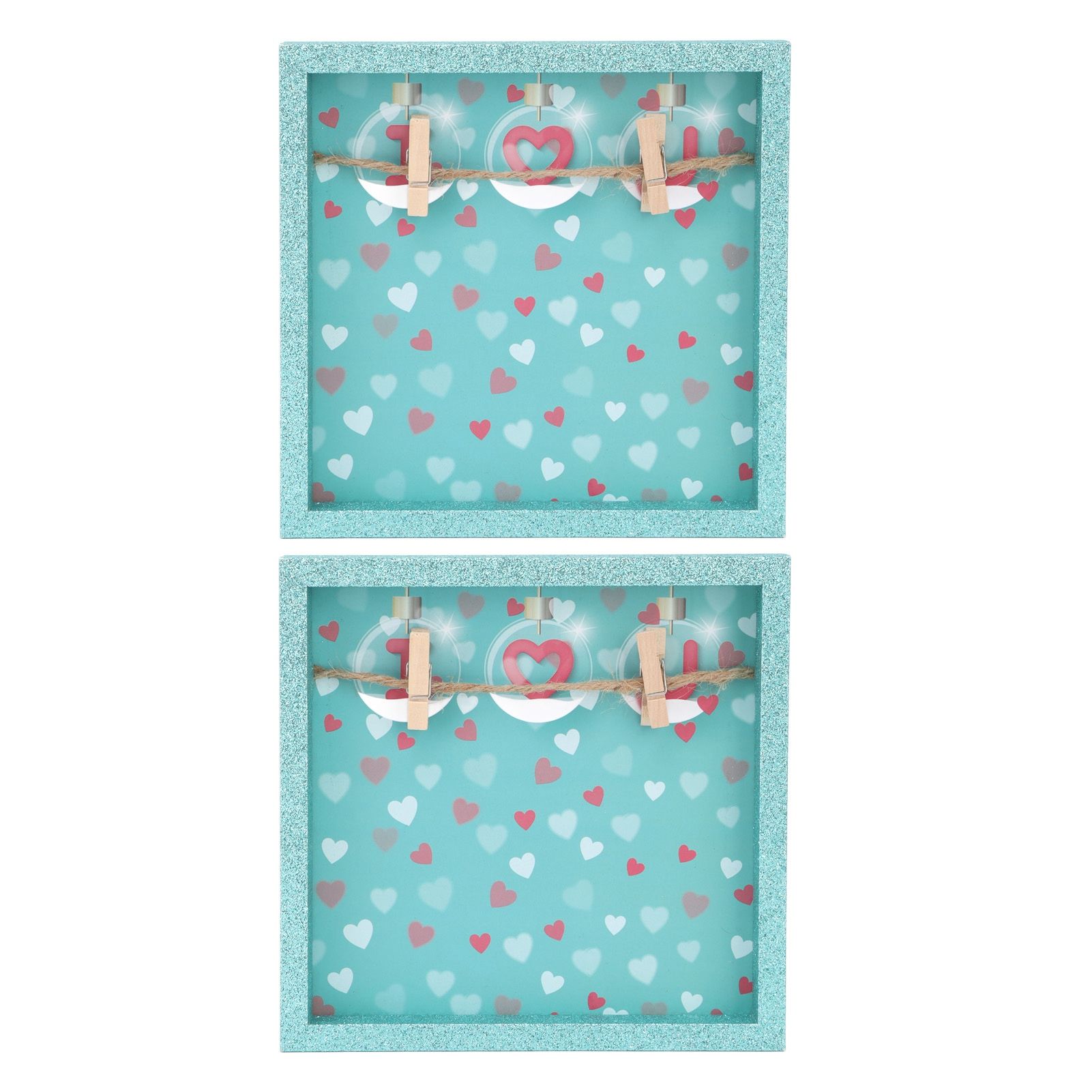 2 Pcs Picture Frames Innovative Wall Mount Photo Display Frames with Wood Clips for Home DecorationGreen Powder Photo Frame - Image 2