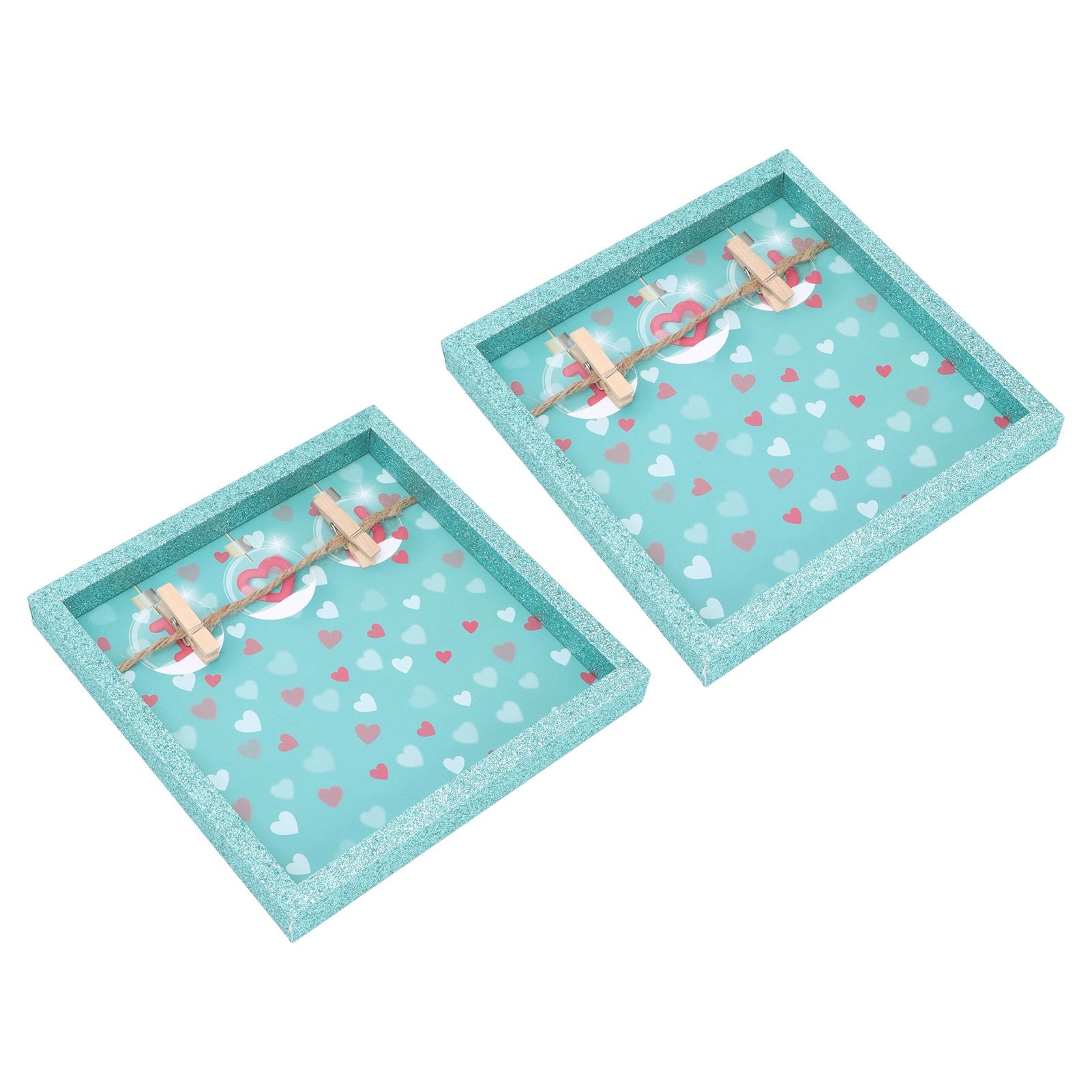 2 Pcs Picture Frames Innovative Wall Mount Photo Display Frames with Wood Clips for Home DecorationGreen Powder Photo Frame - Image 3