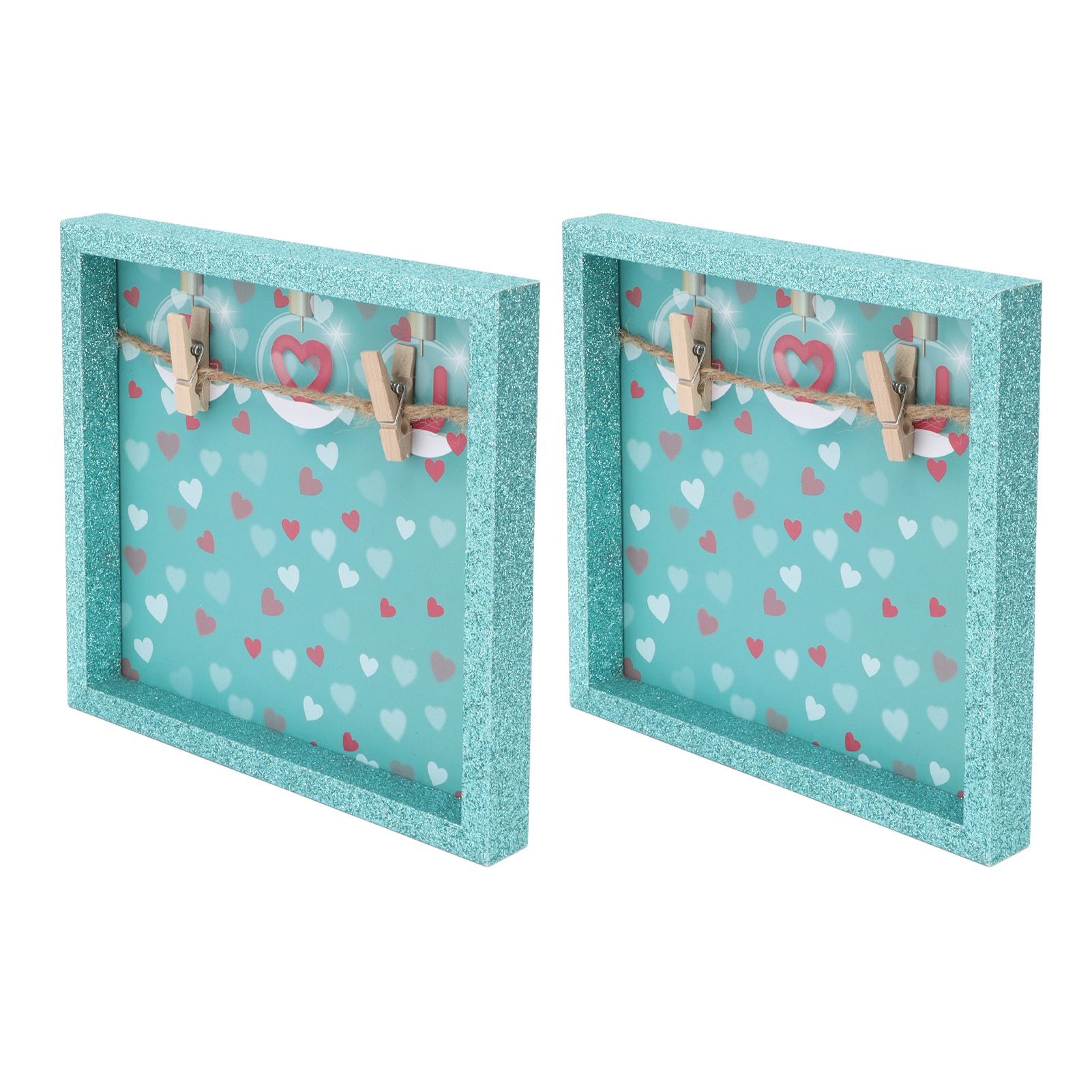 2 Pcs Picture Frames Innovative Wall Mount Photo Display Frames with Wood Clips for Home DecorationGreen Powder Photo Frame - Image 8
