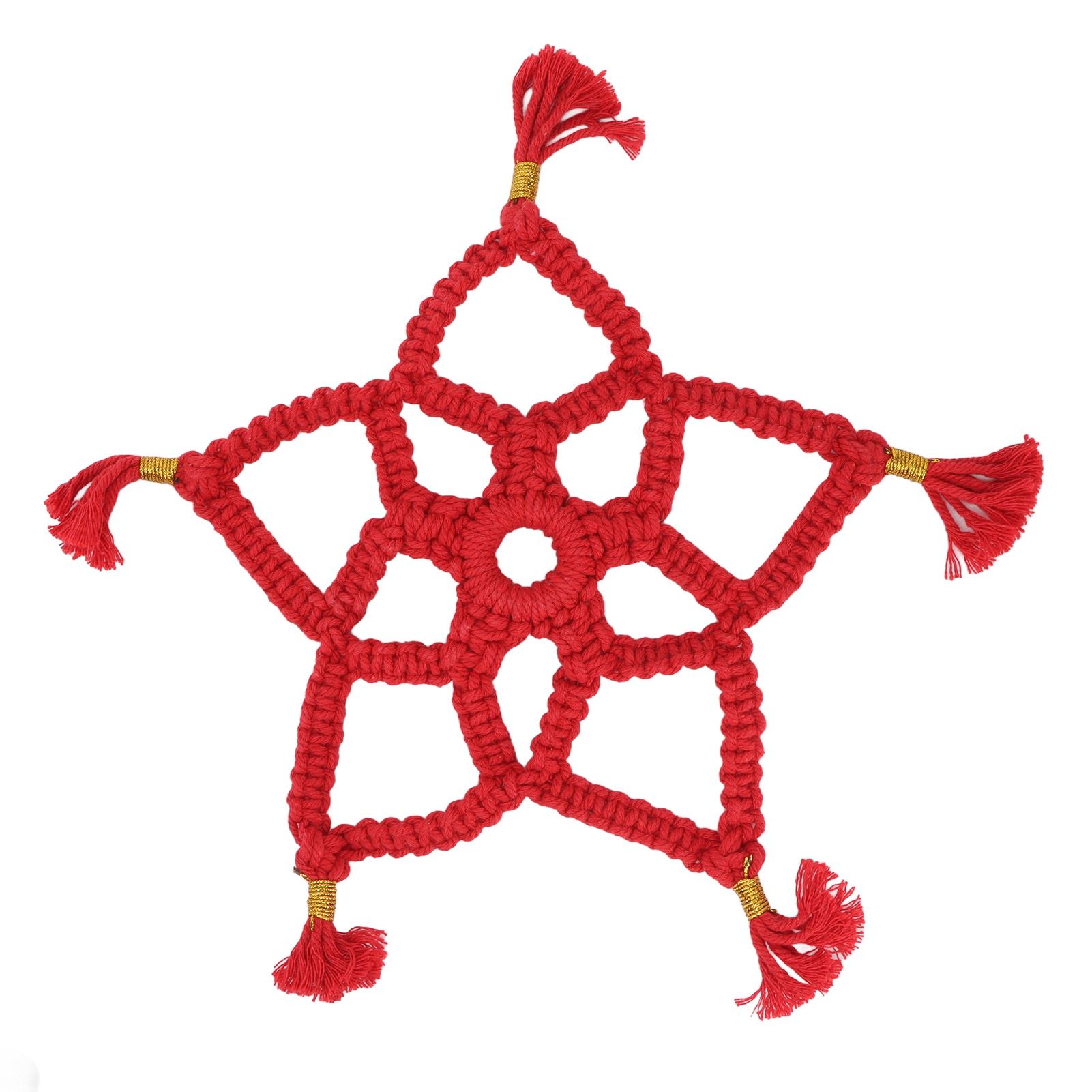 Hand Cotton Woven Hollow Star Ornament Red Five Pointed Star Ornaments Holiday Decoration - Image 1