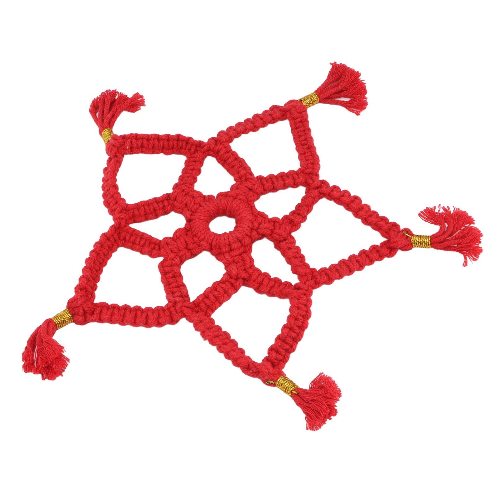 Hand Cotton Woven Hollow Star Ornament Red Five Pointed Star Ornaments Holiday Decoration - Image 2