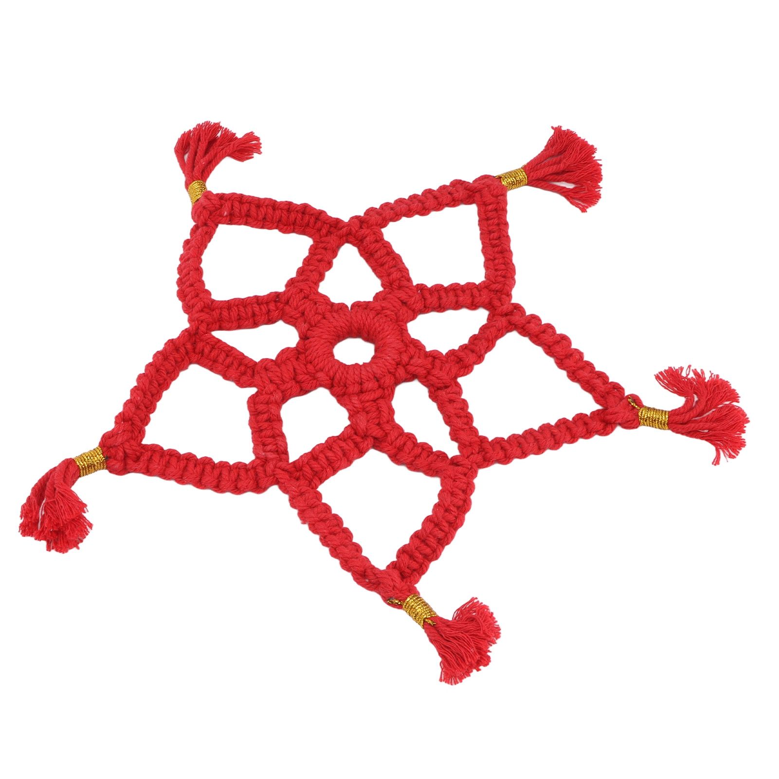 Hand Cotton Woven Hollow Star Ornament Red Five Pointed Star Ornaments Holiday Decoration - Image 3