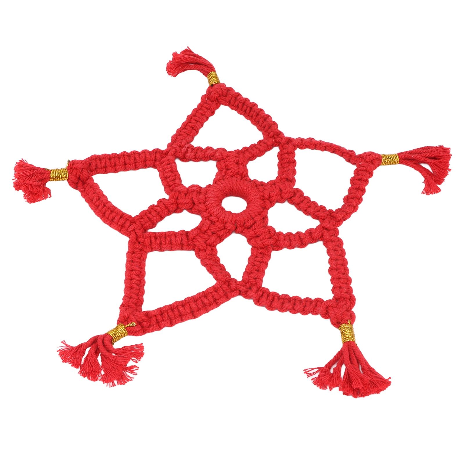 Hand Cotton Woven Hollow Star Ornament Red Five Pointed Star Ornaments Holiday Decoration - Image 4
