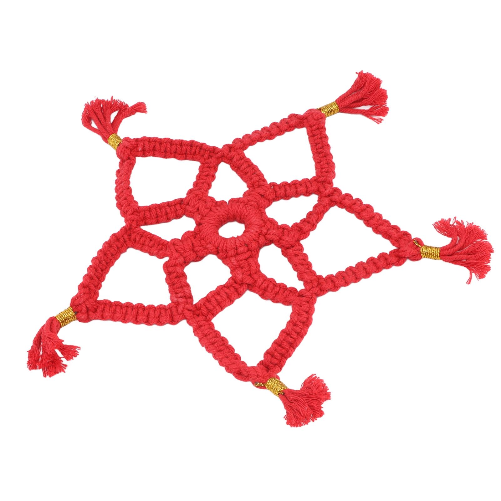 Hand Cotton Woven Hollow Star Ornament Red Five Pointed Star Ornaments Holiday Decoration - Image 5