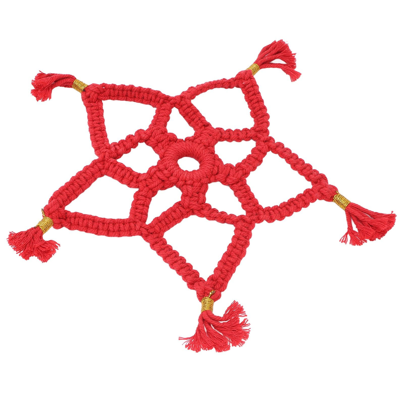 Hand Cotton Woven Hollow Star Ornament Red Five Pointed Star Ornaments Holiday Decoration - Image 7
