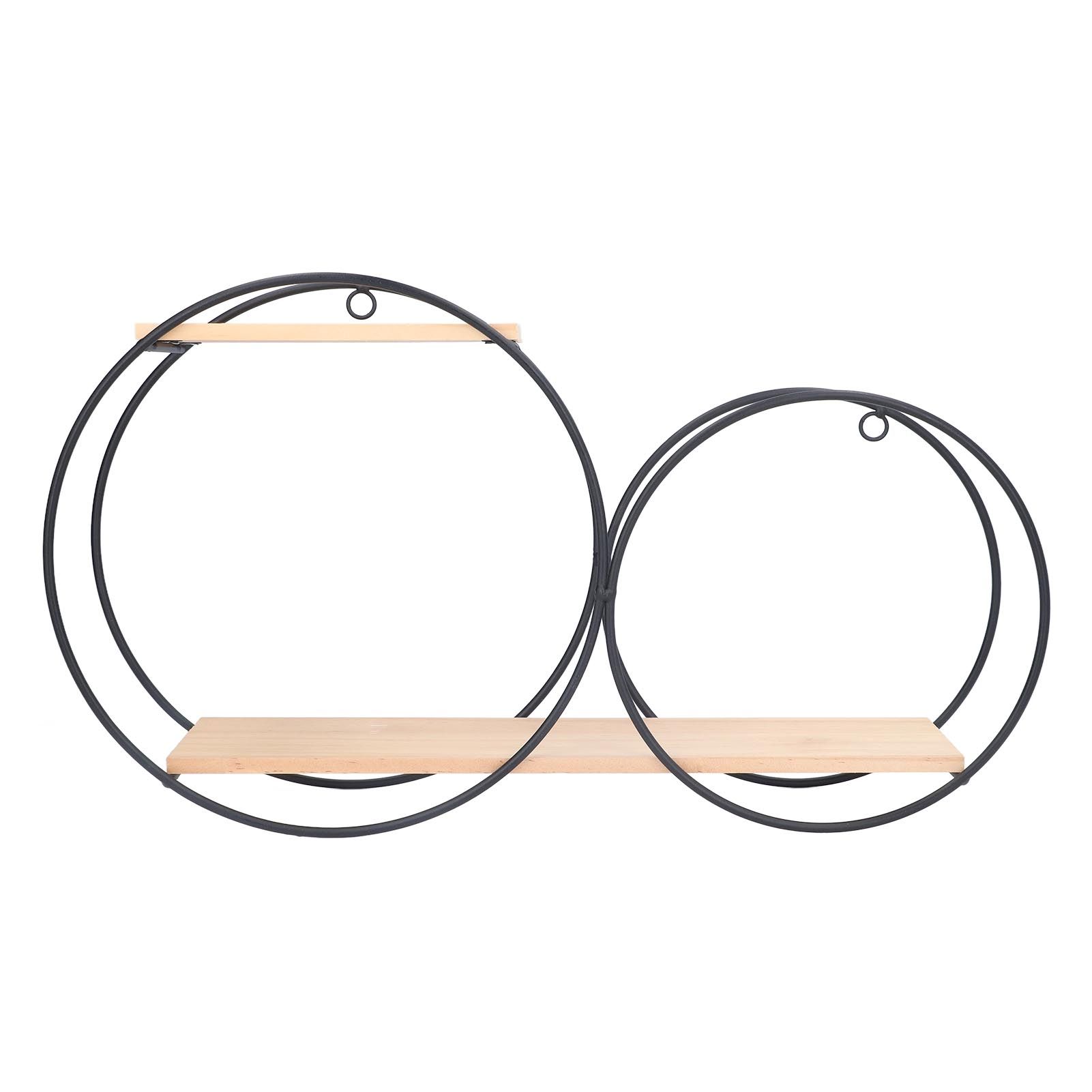 Round Shelf Firmly Welded Dual Use Strong Load Bearing Capacity Circle Metal Wood Wall Shelves for Bedroom Tea House - Image 1