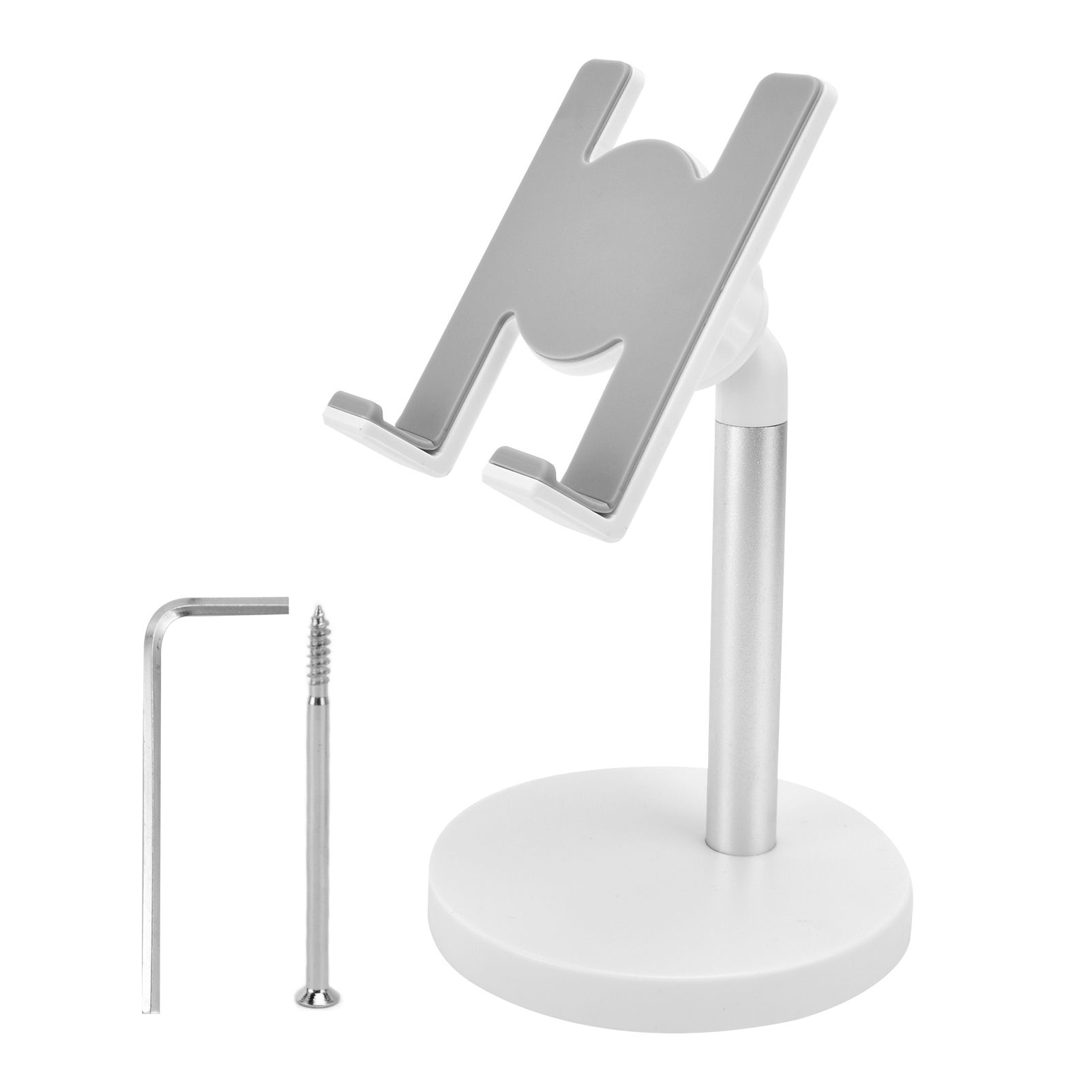 Cell Phone Stand Aluminum Alloy Adjustable Height Desk Mobile Phone Holder for IOS Tablet Silver - Image 1