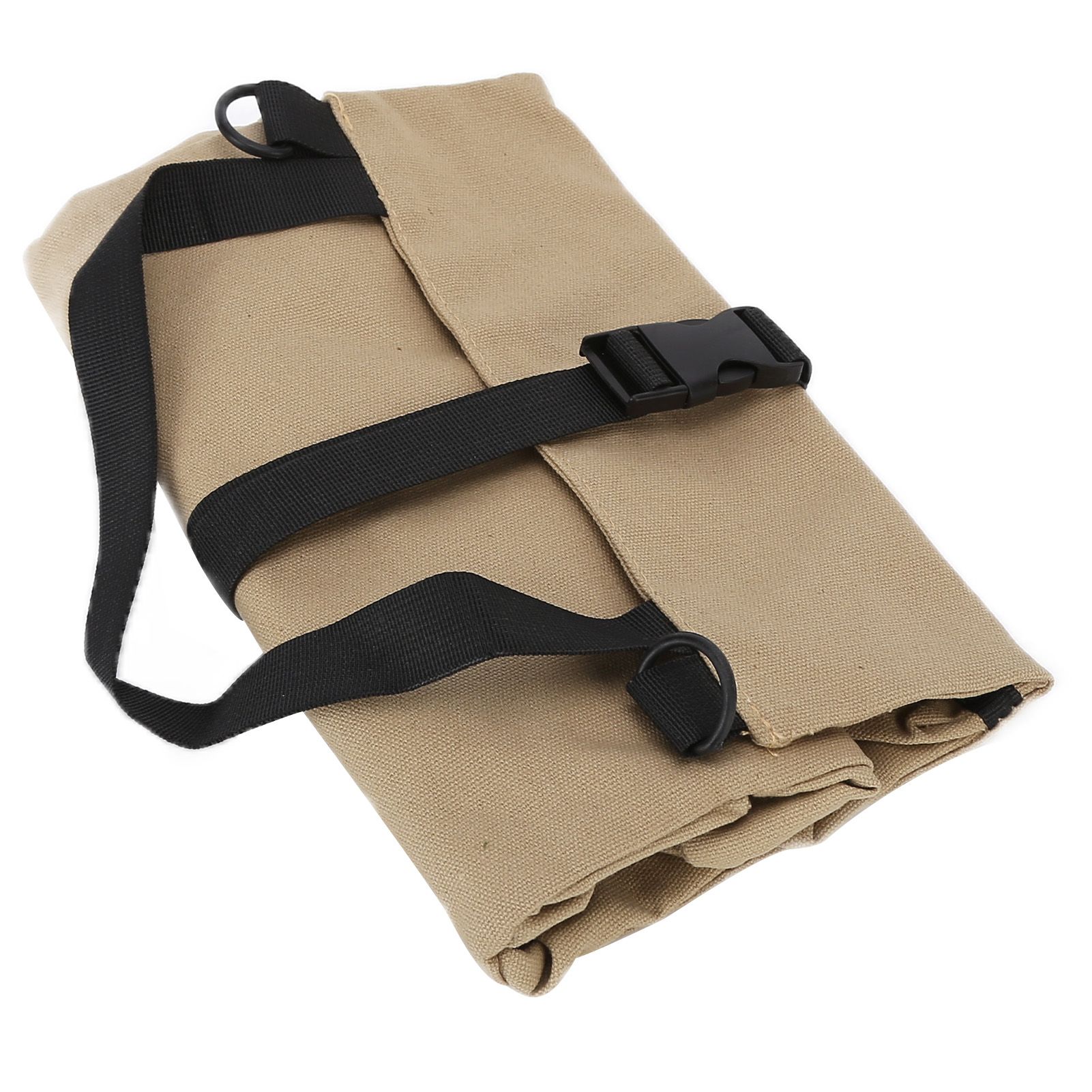 Tool Storage Bag Canvas Foldable Zipper Design Lightweight and Durable High Capacity Tool Roll Up Bag with StrapsKhaki - Image 2