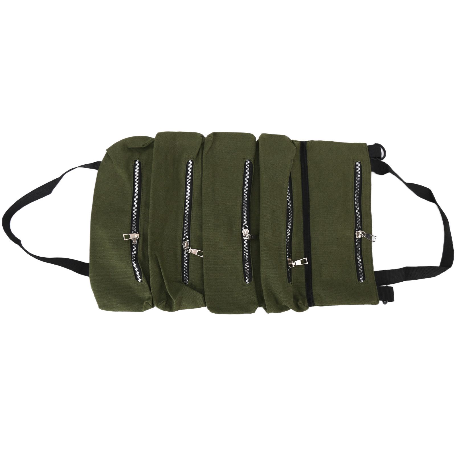 Tool Storage Bag Canvas Foldable Zipper Design Lightweight and Durable High Capacity Tool Roll Up Bag with StrapsGreen - Image 1