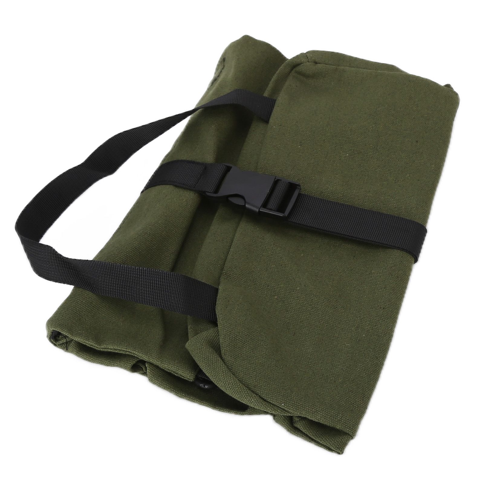 Tool Storage Bag Canvas Foldable Zipper Design Lightweight and Durable High Capacity Tool Roll Up Bag with StrapsGreen - Image 2