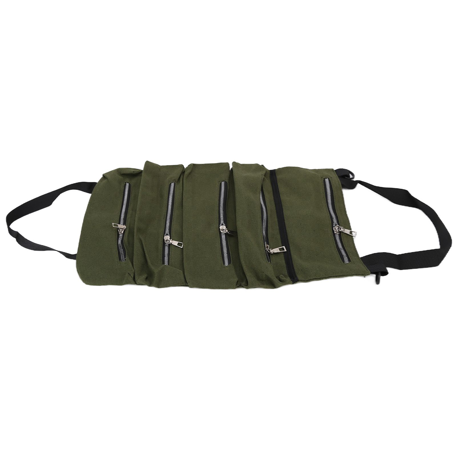Tool Storage Bag Canvas Foldable Zipper Design Lightweight and Durable High Capacity Tool Roll Up Bag with StrapsGreen - Image 7
