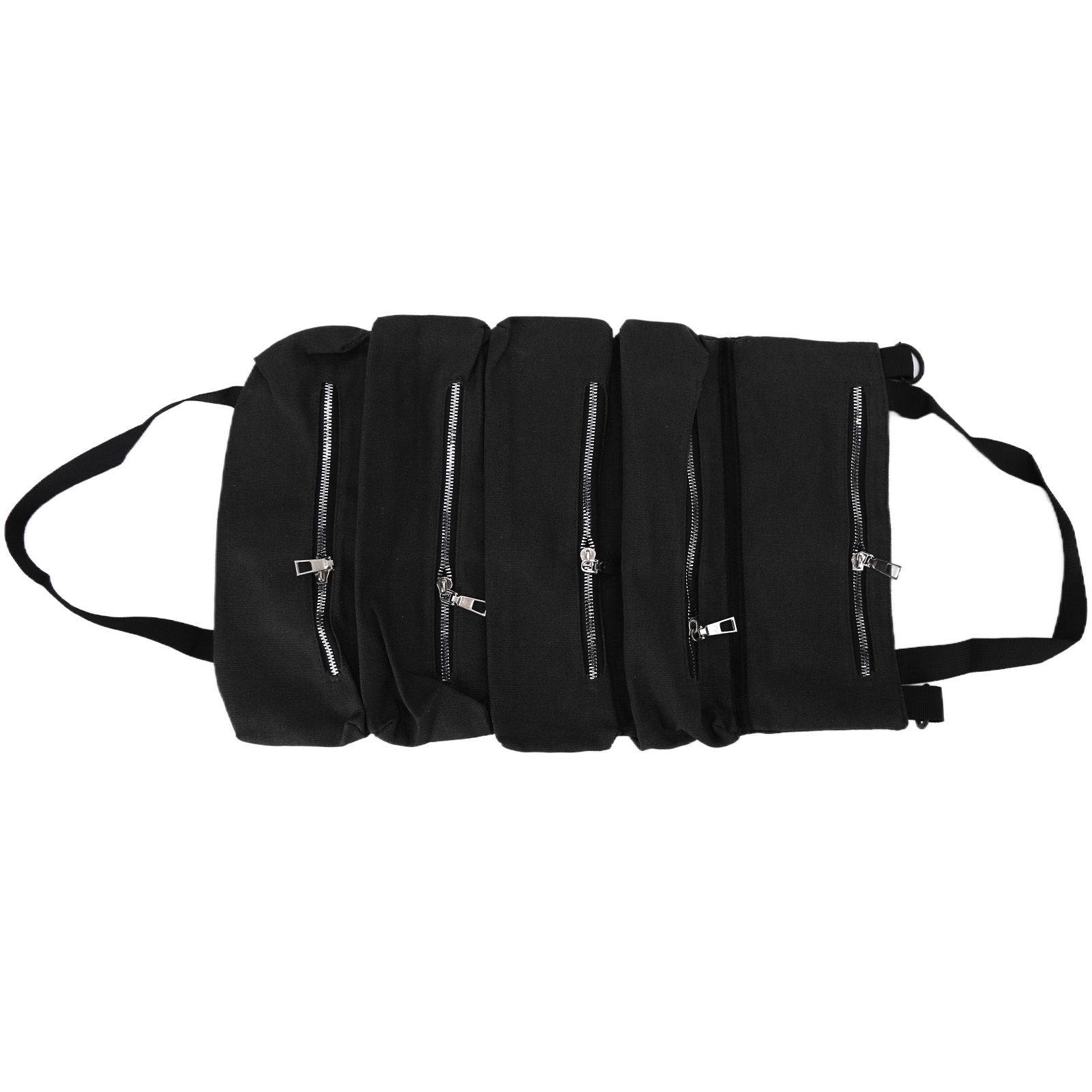 Tool Storage Bag Canvas Foldable Zipper Design Lightweight and Durable High Capacity Tool Roll Up Bag with StrapsBlack - Image 1