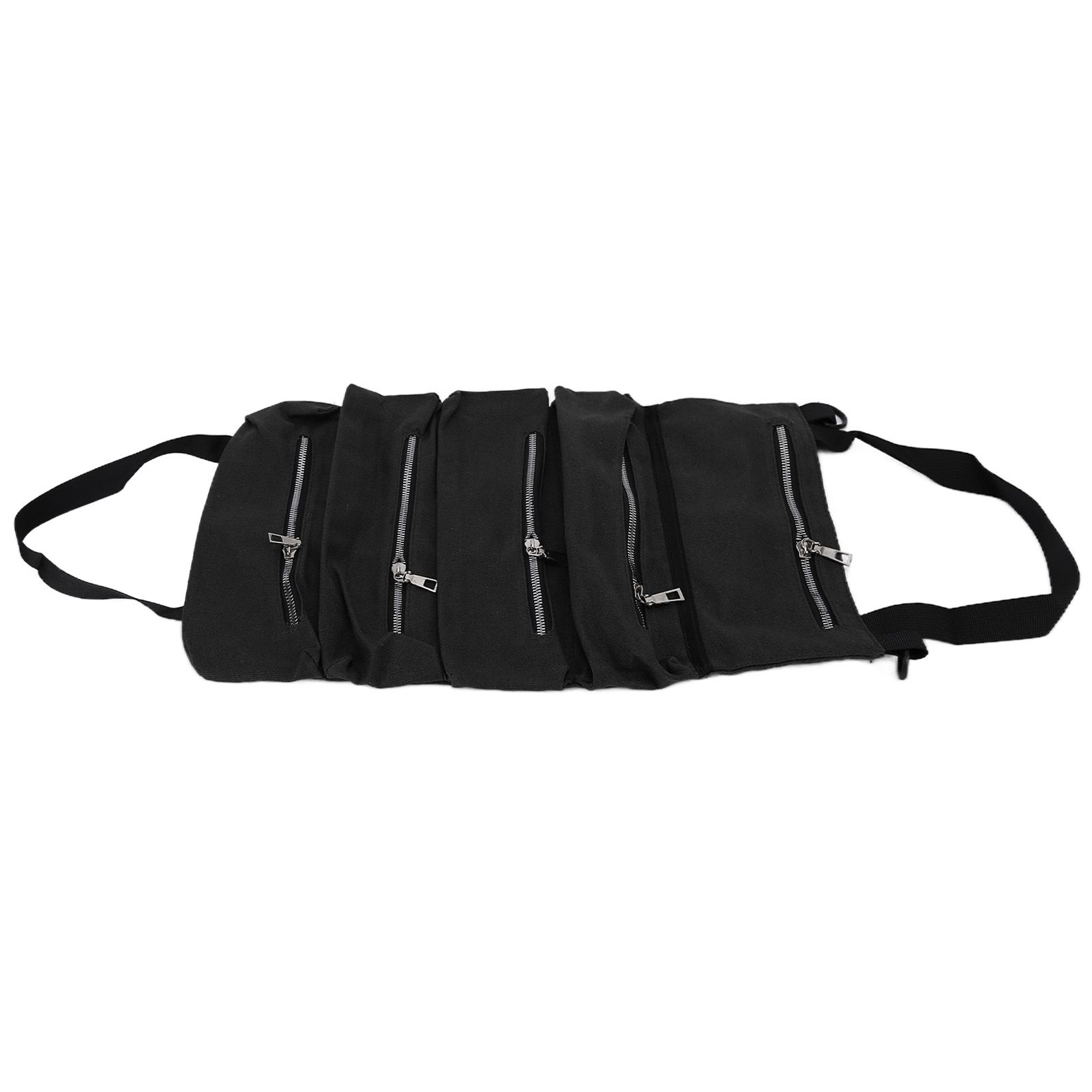 Tool Storage Bag Canvas Foldable Zipper Design Lightweight and Durable High Capacity Tool Roll Up Bag with StrapsBlack - Image 3