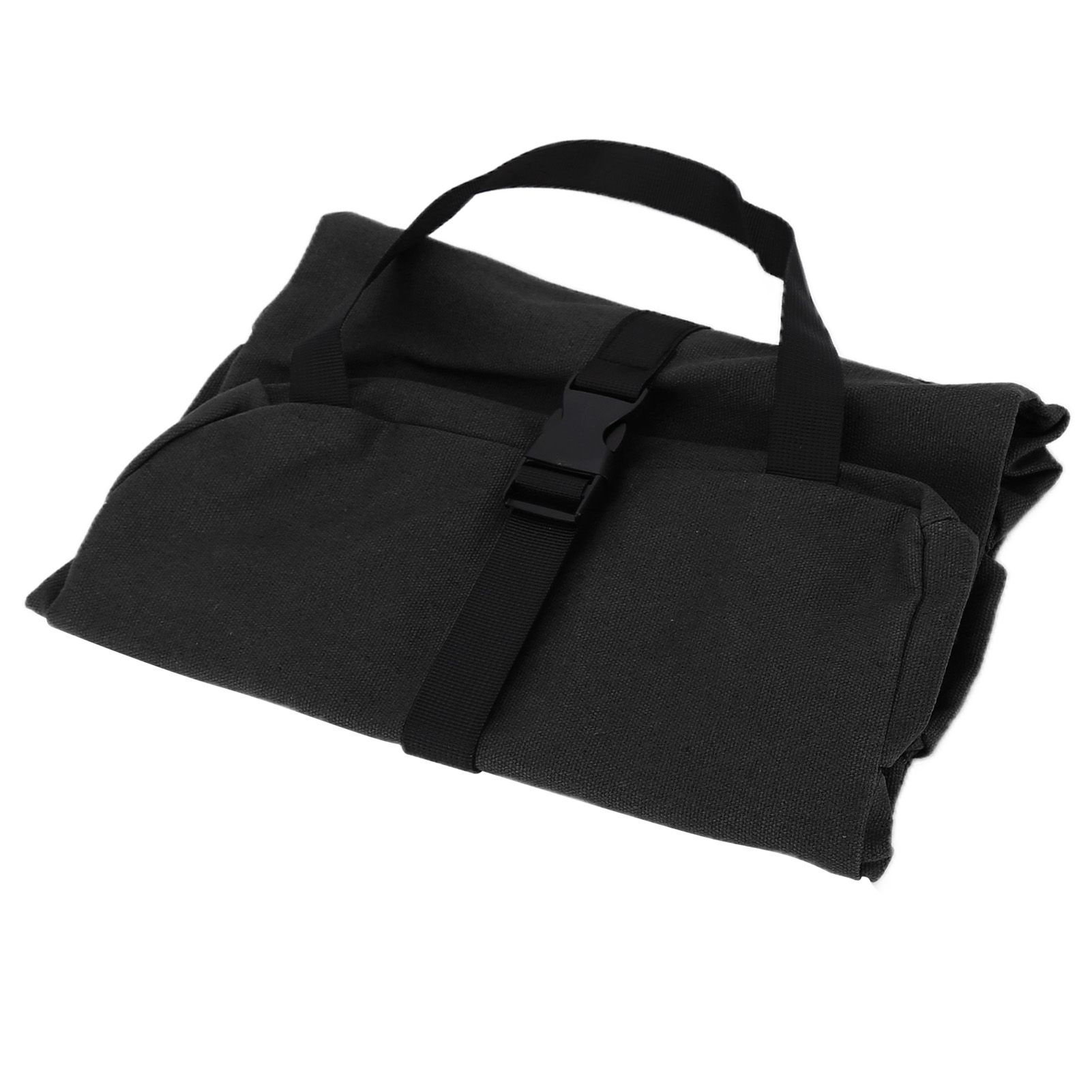 Tool Storage Bag Canvas Foldable Zipper Design Lightweight and Durable High Capacity Tool Roll Up Bag with StrapsBlack - Image 5